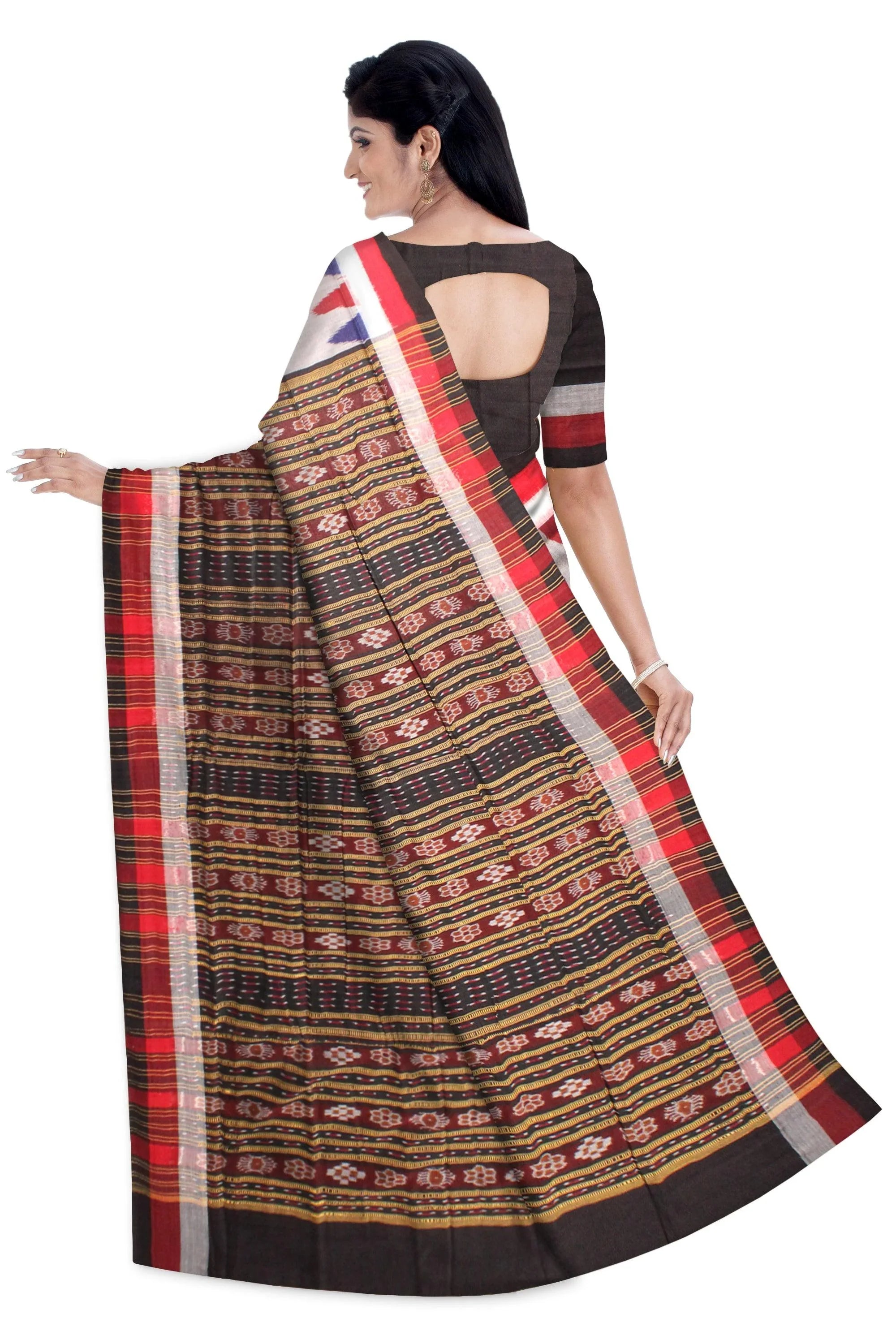 Samblpuri saree in Kumbha design in Peach and Blue colour cotton saree with blouse piece. - Koshali Arts & Crafts Enterprise