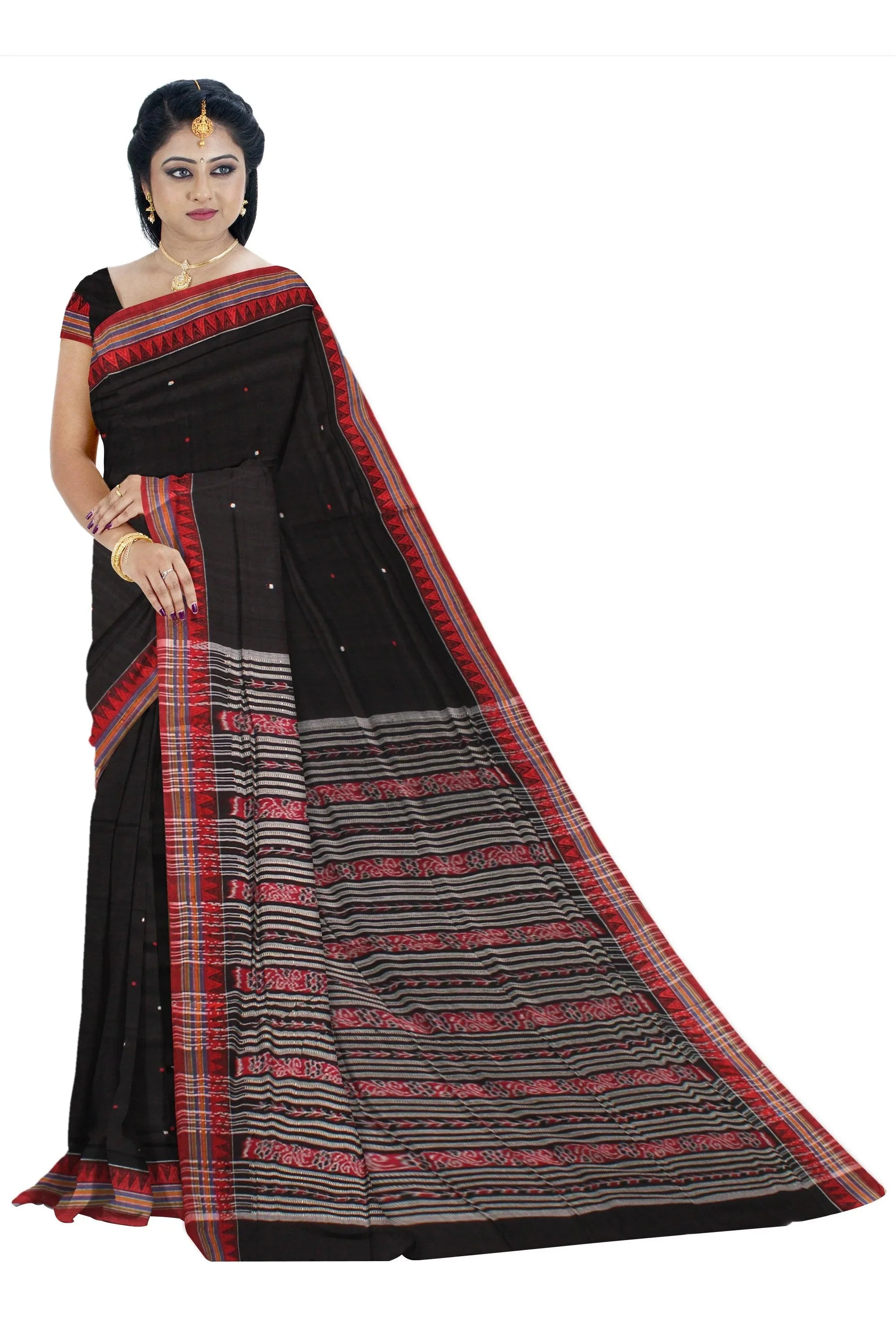 Sambalpuri Saree in Black colour Small Booty in Body with blouse piece. - Koshali Arts & Crafts Enterprise