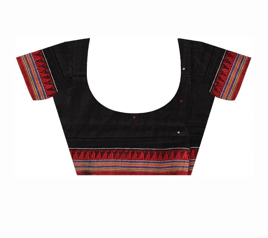 Sambalpuri Saree in Black colour Small Booty in Body with blouse piece. - Koshali Arts & Crafts Enterprise