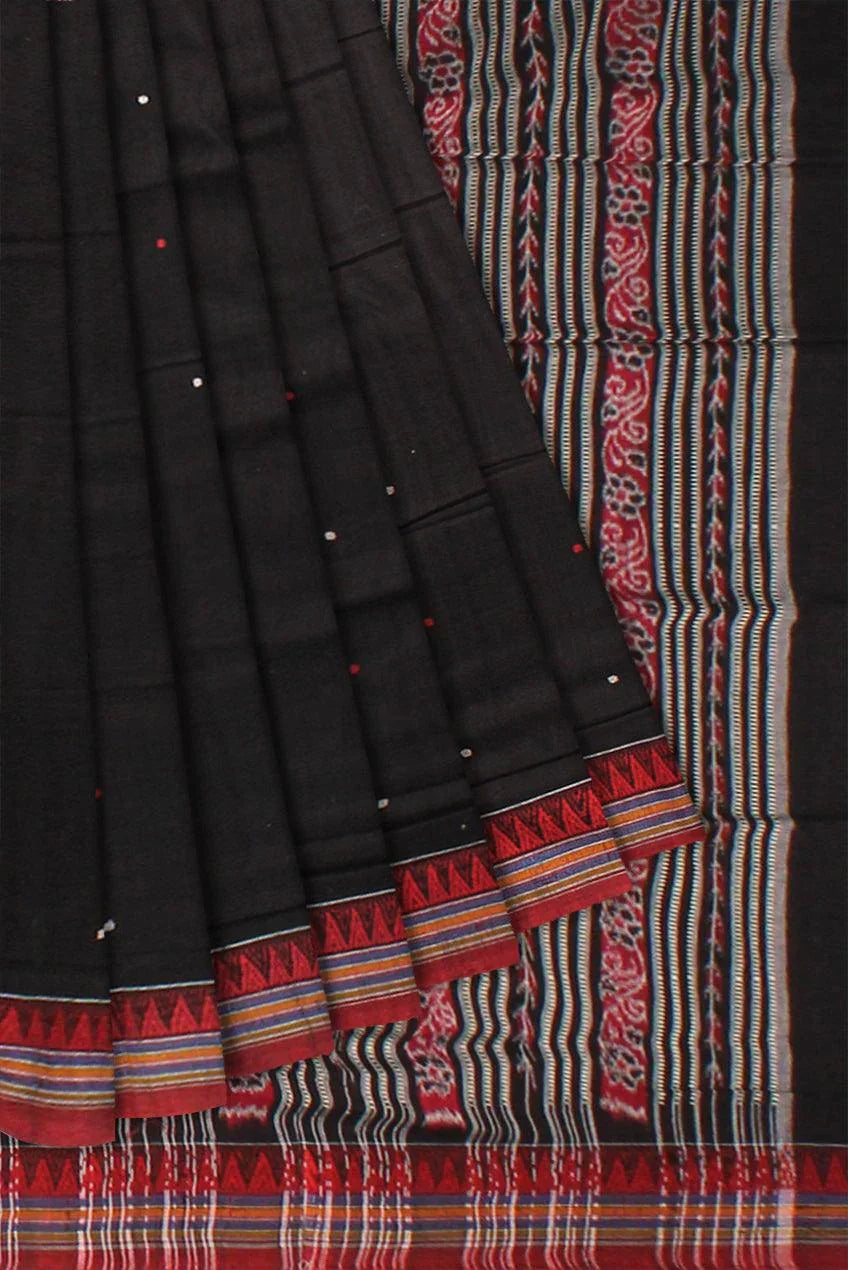 Sambalpuri Saree in Black colour Small Booty in Body with blouse piece. - Koshali Arts & Crafts Enterprise