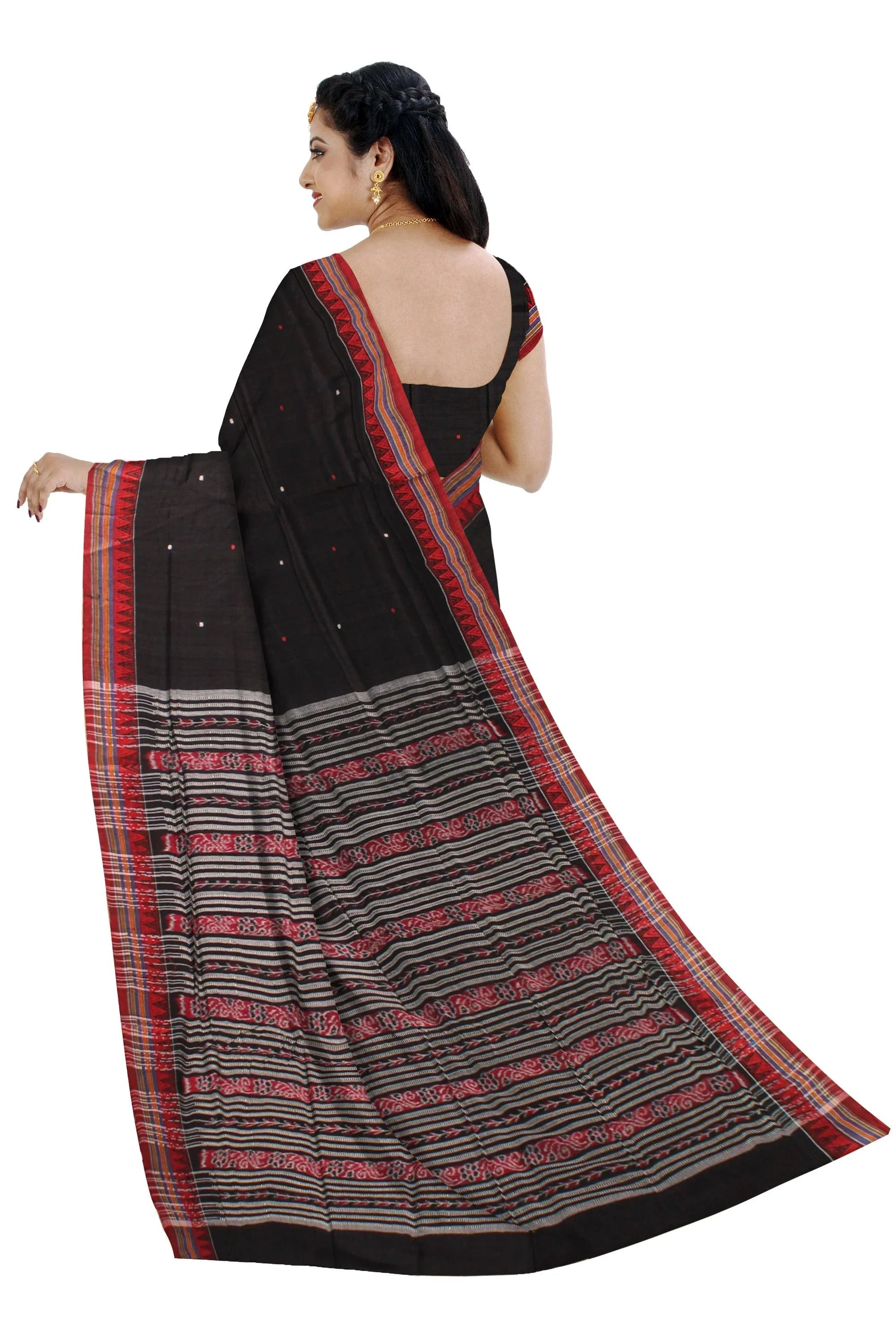 Sambalpuri Saree in Black colour Small Booty in Body with blouse piece. - Koshali Arts & Crafts Enterprise