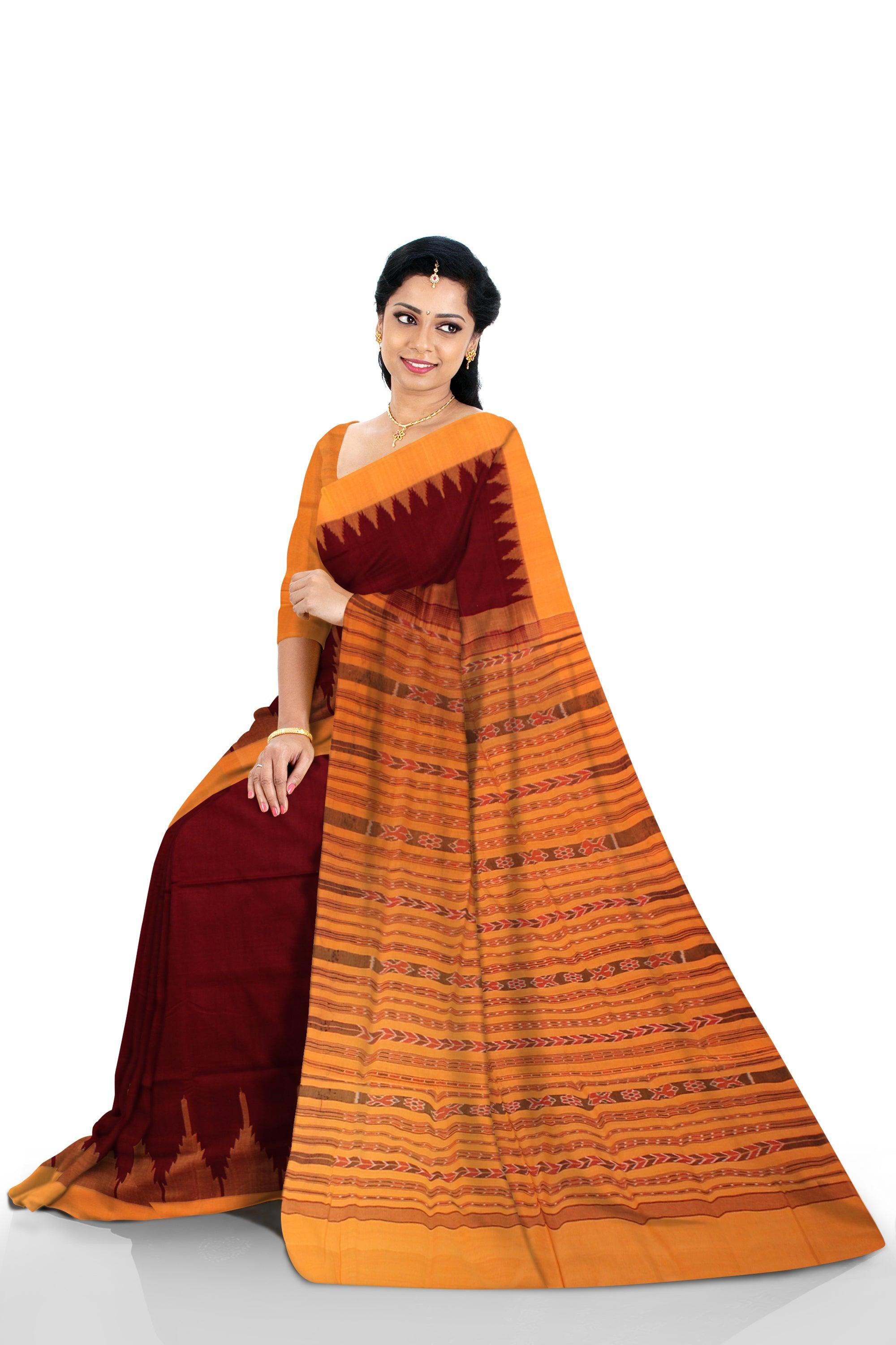 Sambalpuri Cotton saree in Maroon colour with blouse piece. - Koshali Arts & Crafts Enterprise