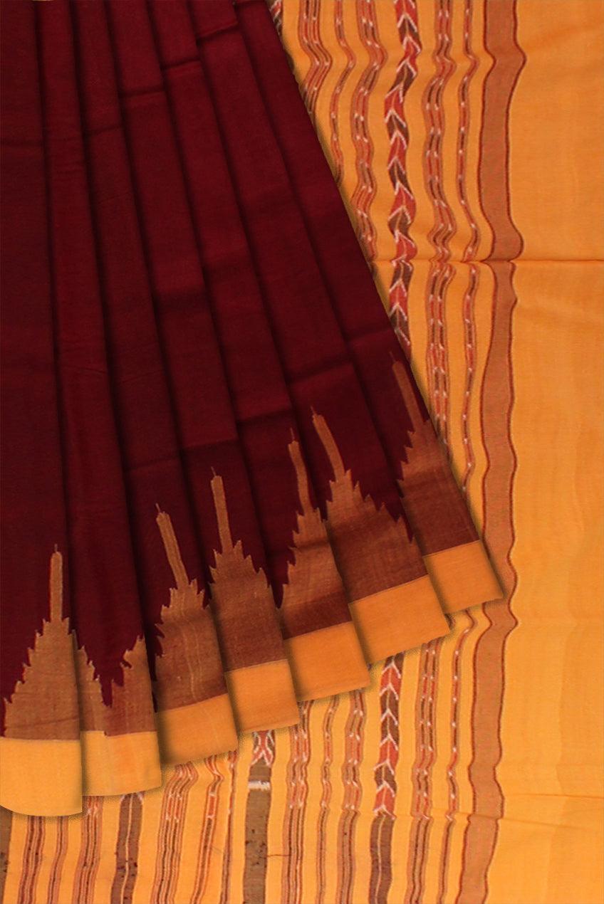 Sambalpuri Cotton saree in Maroon colour with blouse piece. - Koshali Arts & Crafts Enterprise