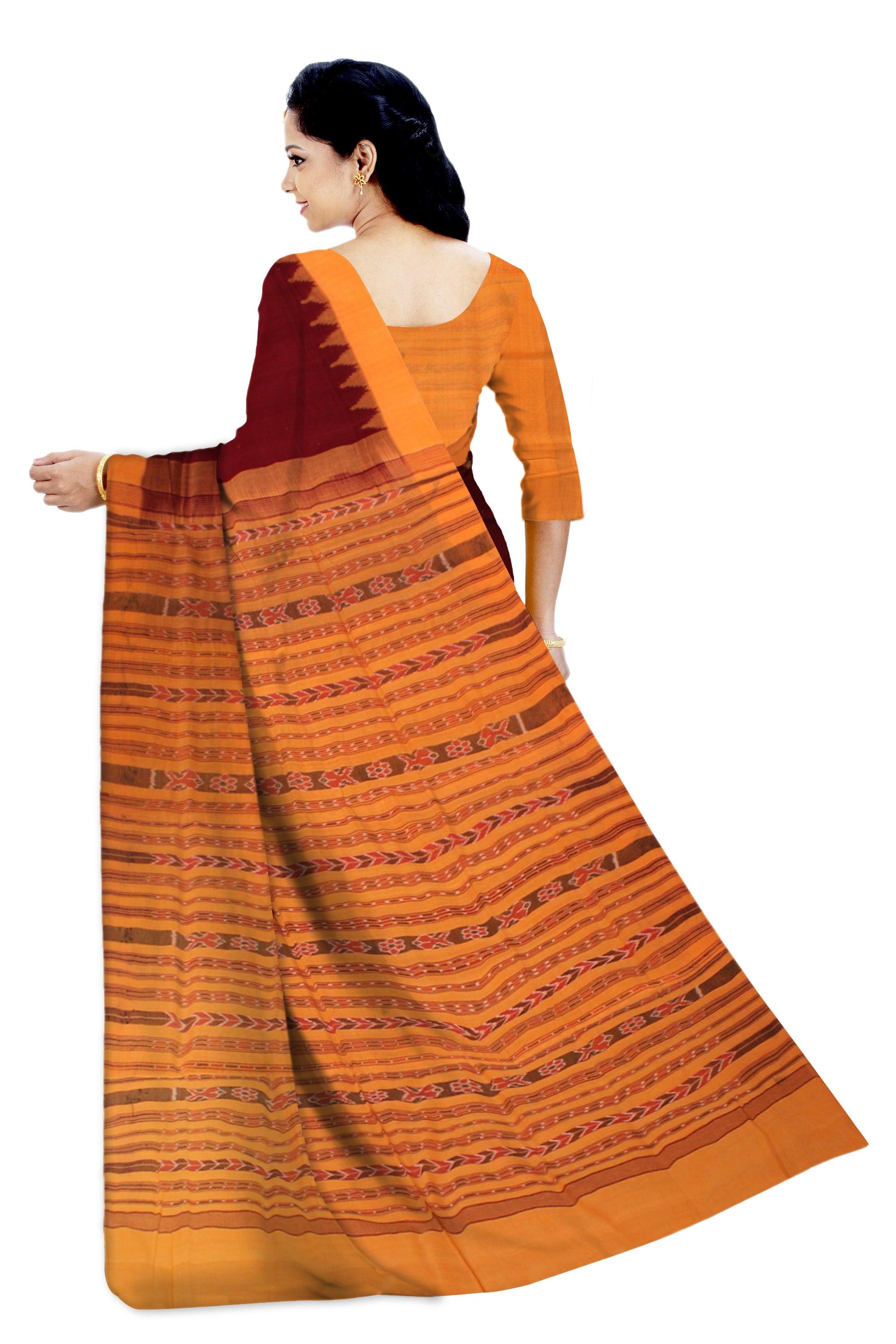 Sambalpuri Cotton saree in Maroon colour with blouse piece. - Koshali Arts & Crafts Enterprise