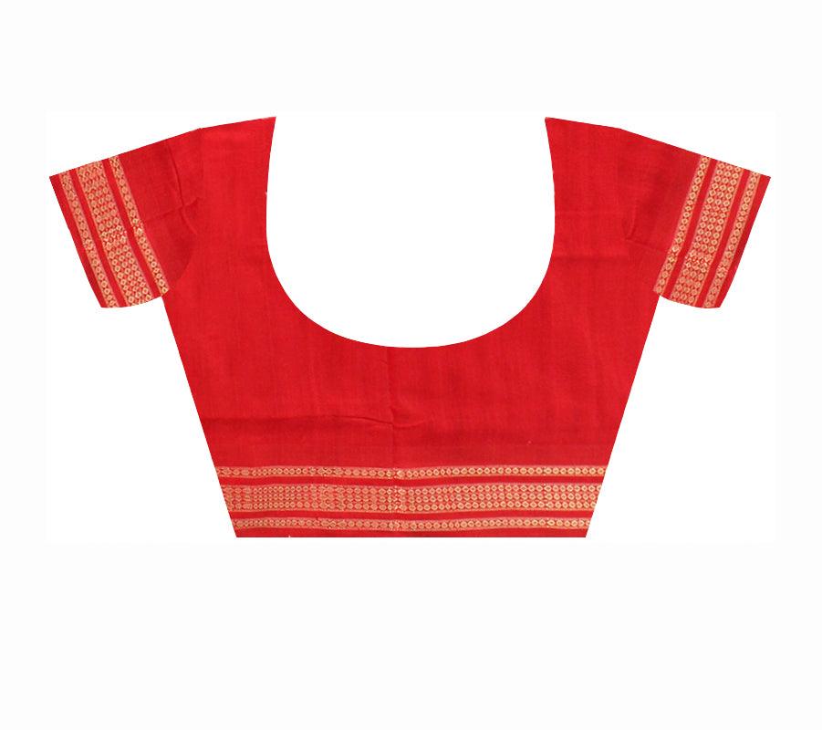 Latest design Booty pattern Sambalpuri cotton saree in Peach and Blue color with blouse piece. - Koshali Arts & Crafts Enterprise