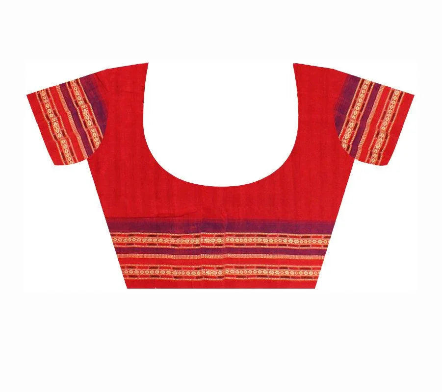Sambalpuri cotton saree in Pink and Red color with blouse piece. - Koshali Arts & Crafts Enterprise
