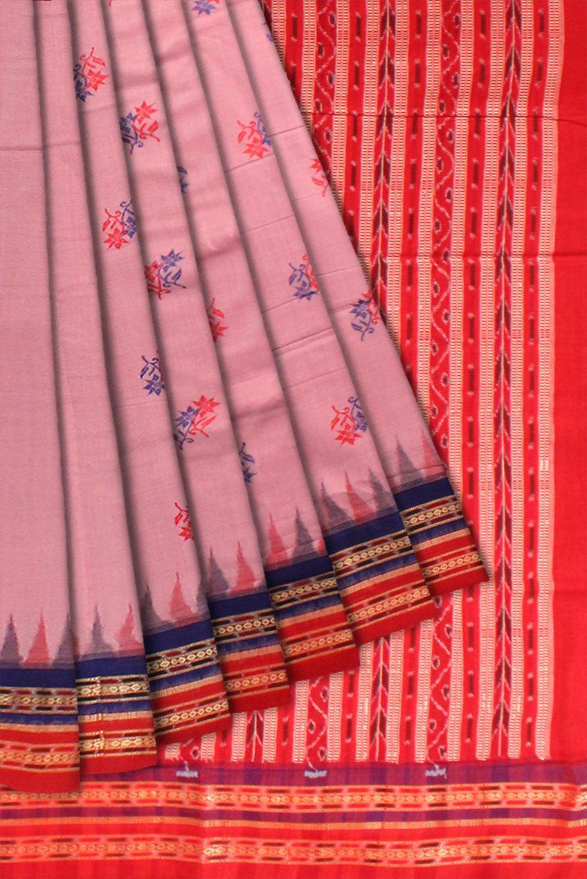 Sambalpuri cotton saree in Pink and Red color with blouse piece. - Koshali Arts & Crafts Enterprise