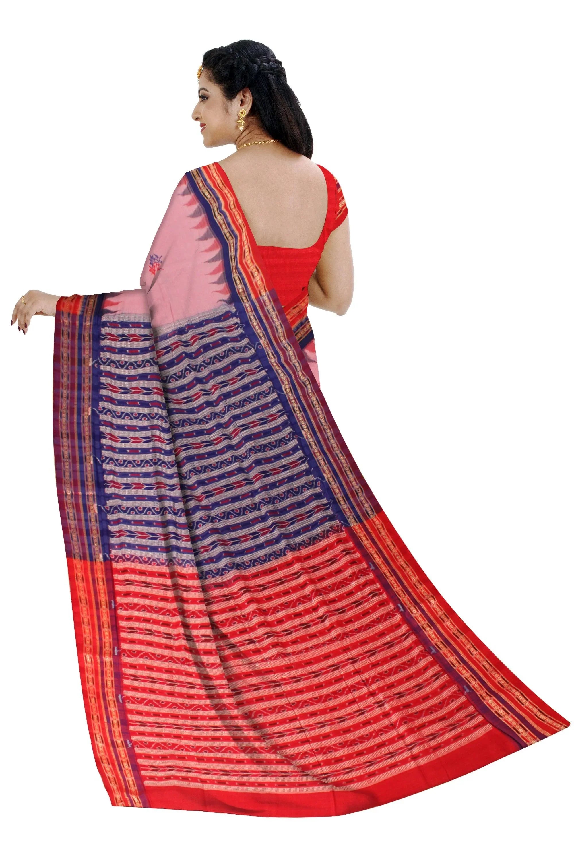 Sambalpuri cotton saree in Pink and Red color with blouse piece. - Koshali Arts & Crafts Enterprise