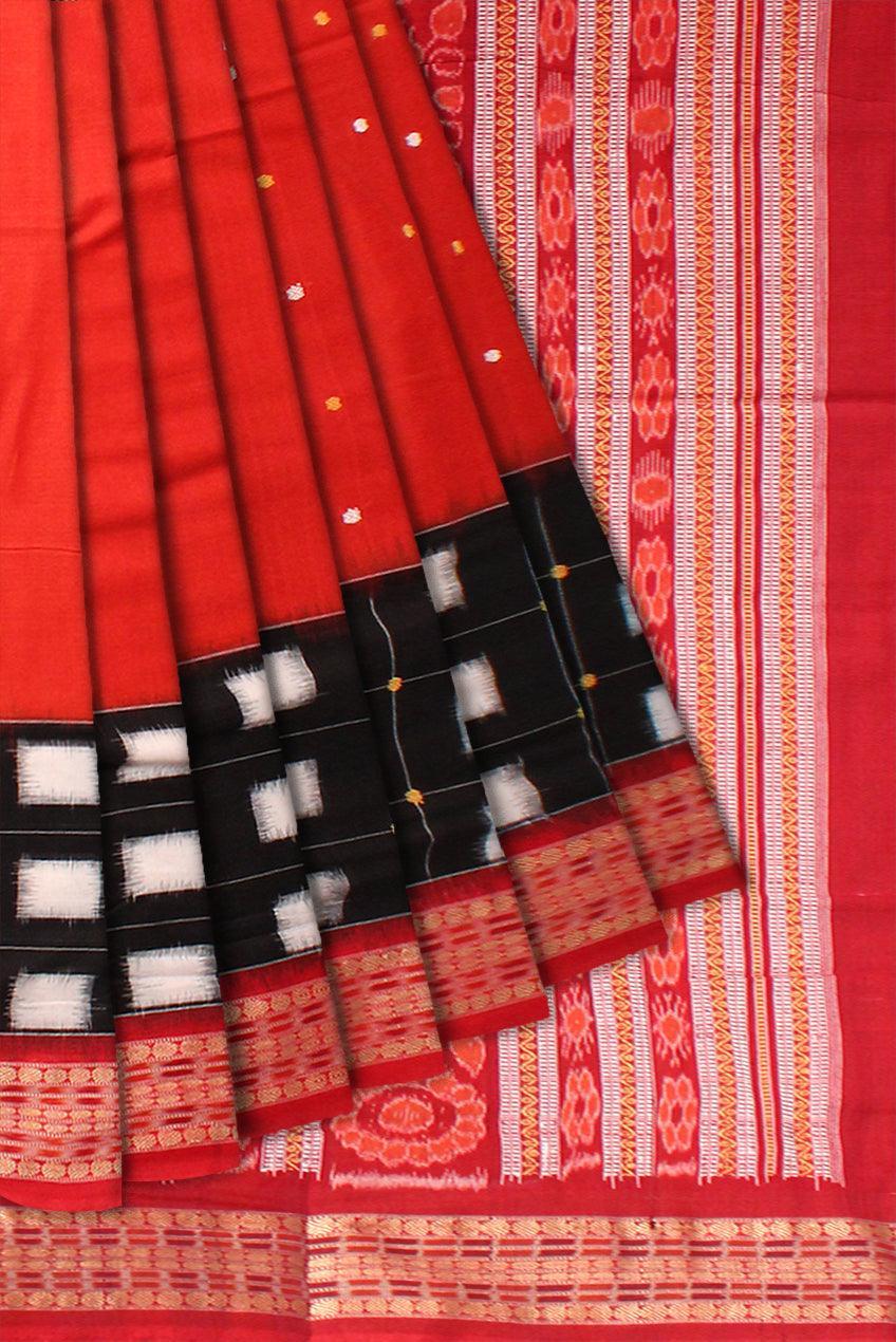 Red and Black colour booty design Sambalpuri cotton saree with blous piece. - Koshali Arts & Crafts Enterprise