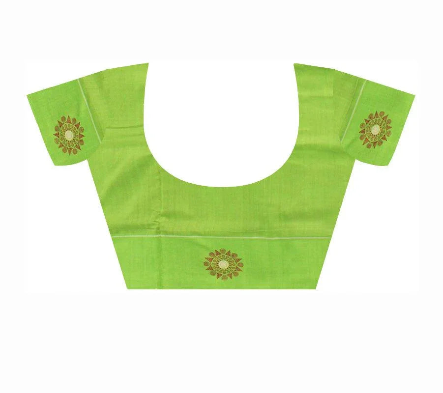 Lattest design Green and brown colour Sambalpuri cotton saree with blouse piece. - Koshali Arts & Crafts Enterprise