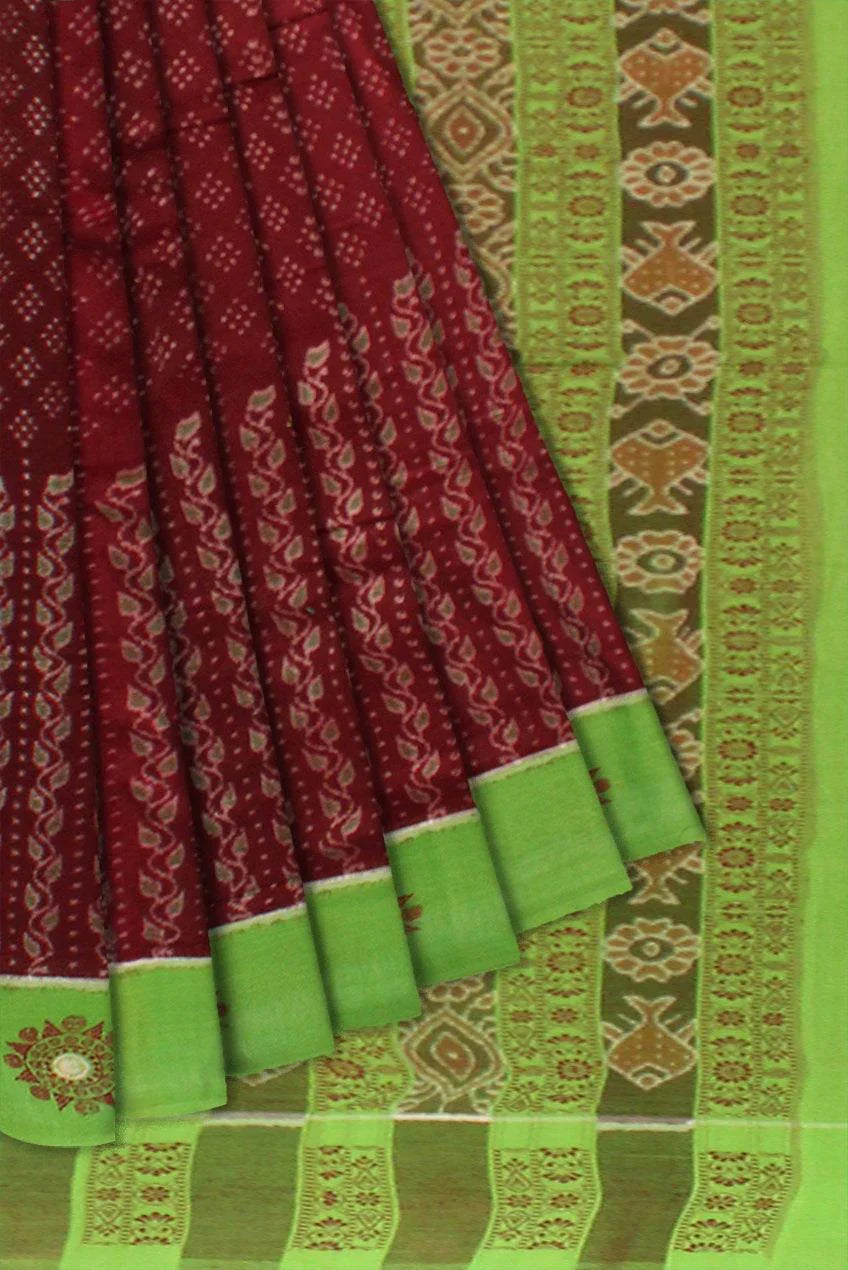 Lattest design Green and brown colour Sambalpuri cotton saree with blouse piece. - Koshali Arts & Crafts Enterprise