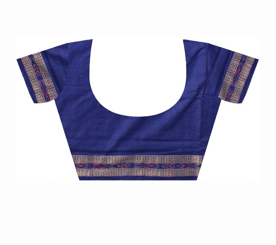 Red and Blue colour booty flower design Sambalpuri cotton saree with blous piece. - Koshali Arts & Crafts Enterprise