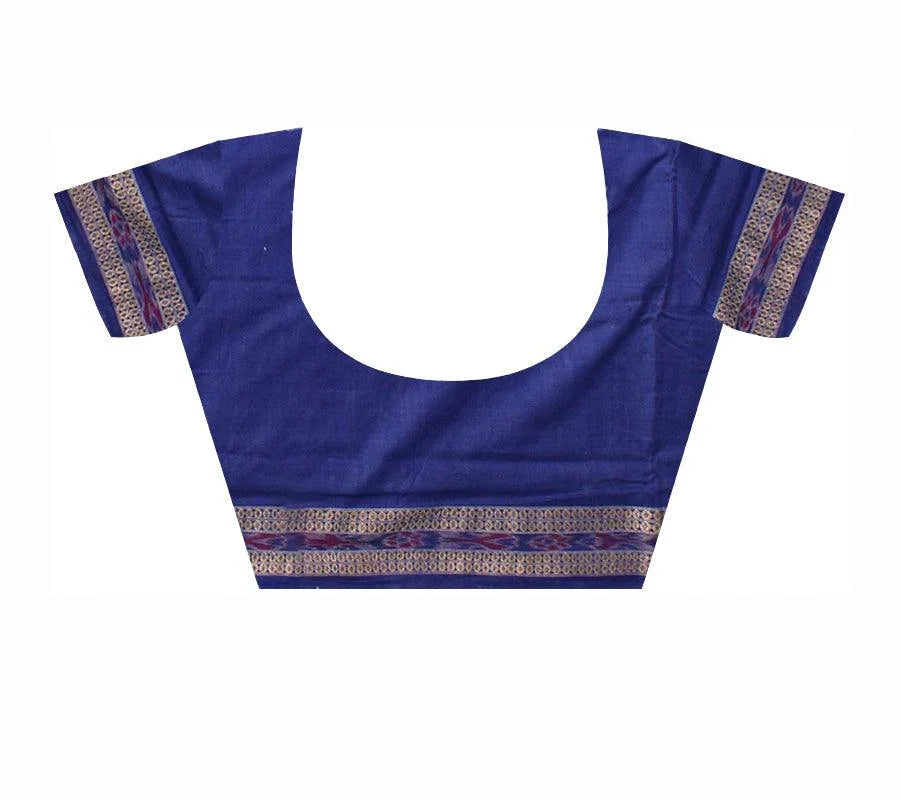 Red and Blue colour booty flower design Sambalpuri cotton saree with blous piece. - Koshali Arts & Crafts Enterprise