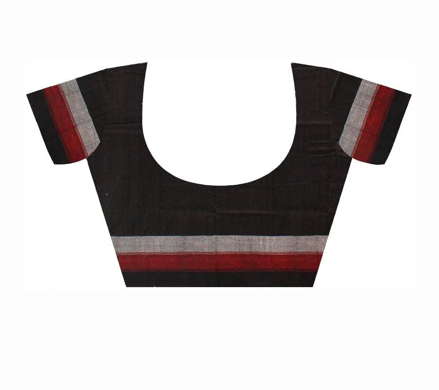 Handwoven Sambalpuri Saree in Red and black colour Small Booty in Body with blouse piece. - Koshali Arts & Crafts Enterprise