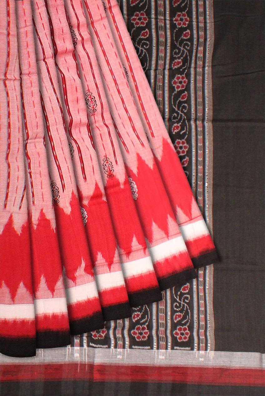 Handwoven Sambalpuri Saree in Red and black colour Small Booty in Body with blouse piece. - Koshali Arts & Crafts Enterprise