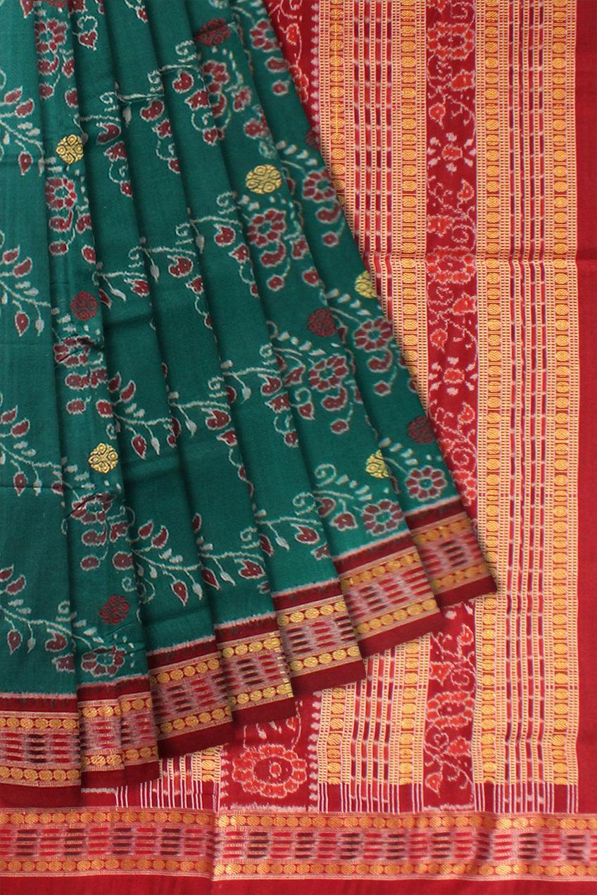 Latest design Sambalpuri Saree in Dark Green and Maroon Pallu with blouse piece. - Koshali Arts & Crafts Enterprise