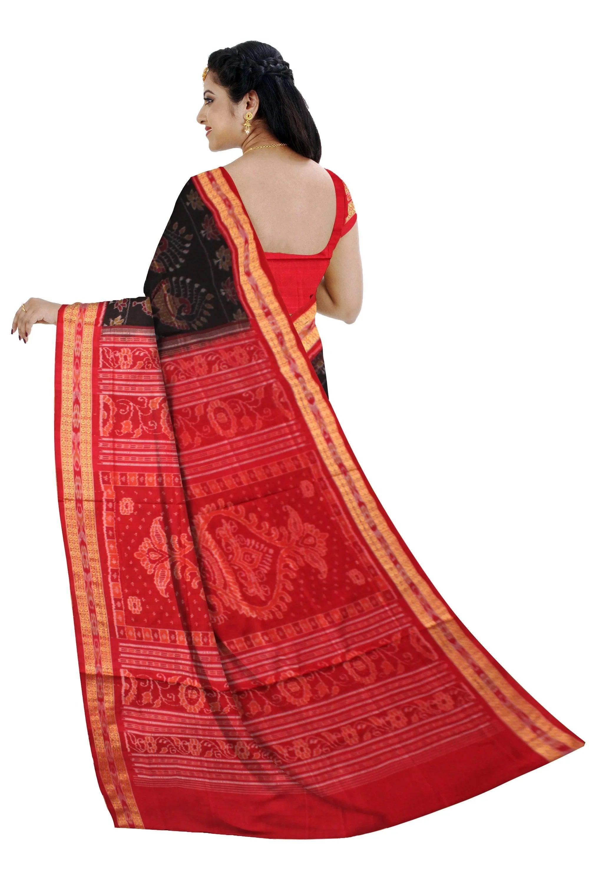 Sambalpuri Cotton Saree in Coffee color in Peacock design. - Koshali Arts & Crafts Enterprise