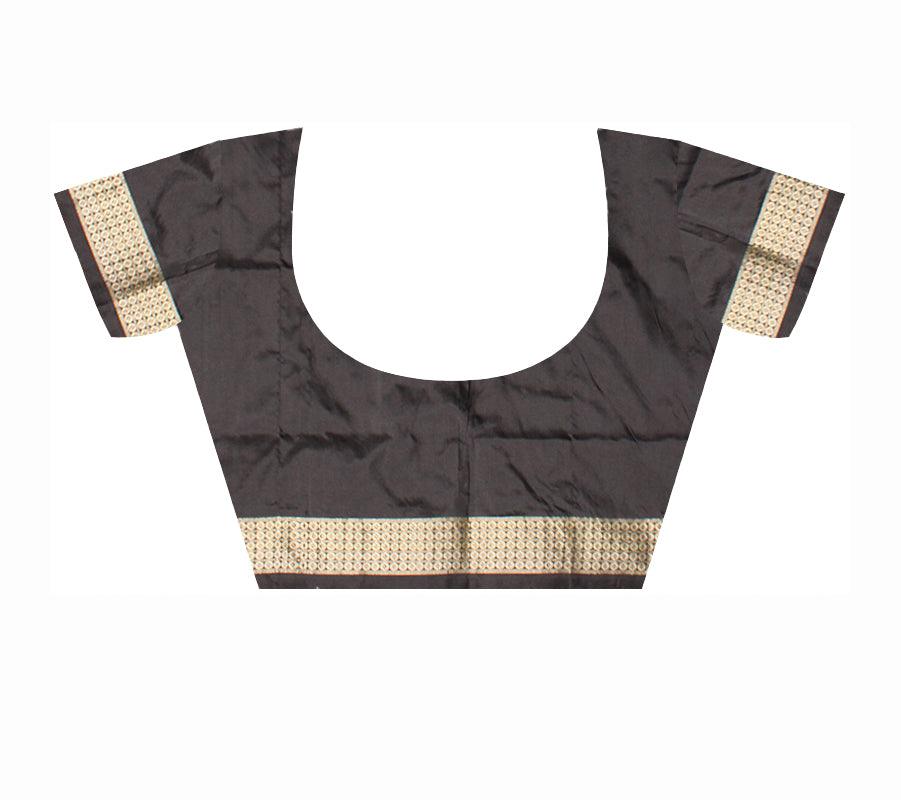 Sambalpuri Pata Saree in Violet Color in plain design with Black Border with blouse piece. - Koshali Arts & Crafts Enterprise