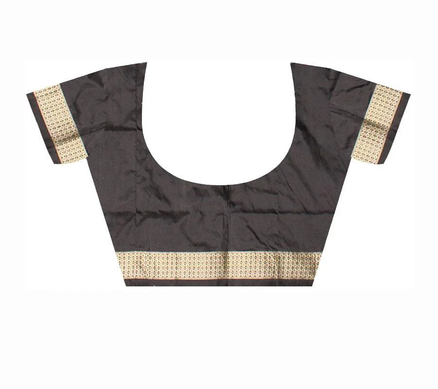Sambalpuri Pata Saree in Violet Color in plain design with Black Border with blouse piece. - Koshali Arts & Crafts Enterprise