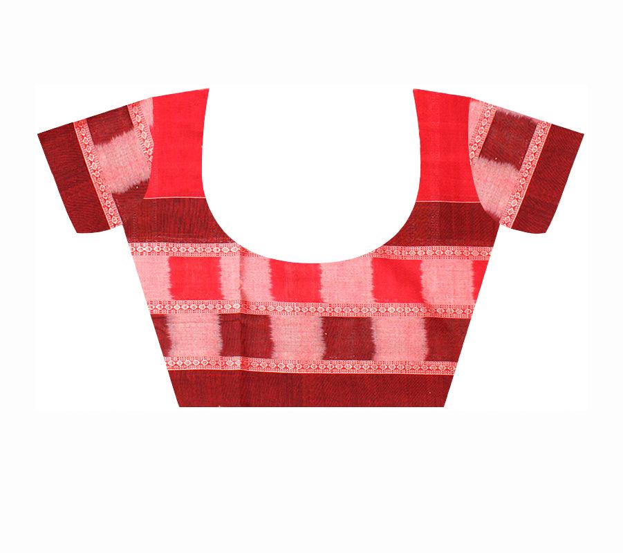 Sambalpuri Saree in Black color body and Red and White Pasapali Border with blouse piece. - Koshali Arts & Crafts Enterprise