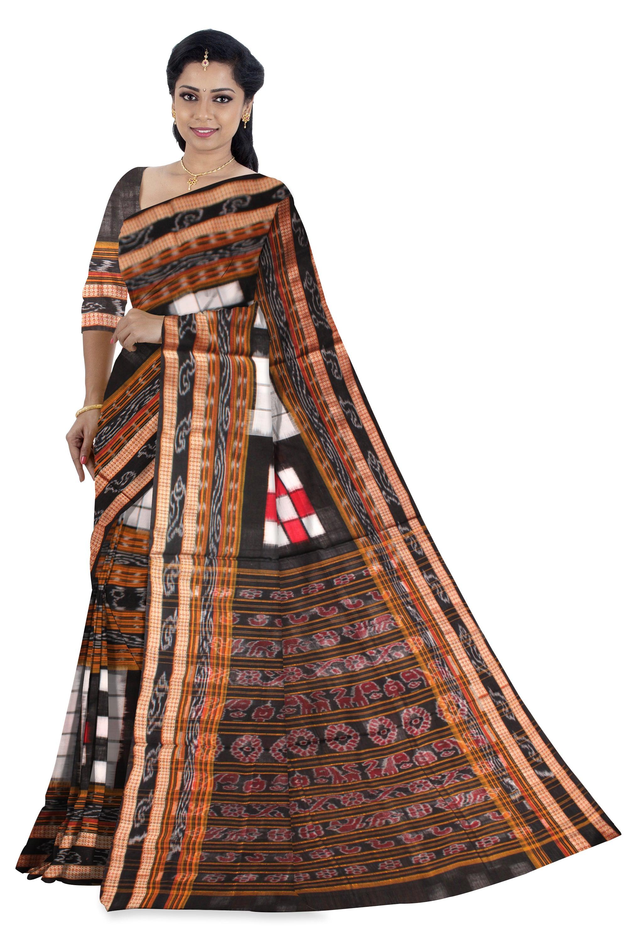 PasaPali design Black and White colour Sambalpuri  cotton saree with out blouse piece. - Koshali Arts & Crafts Enterprise