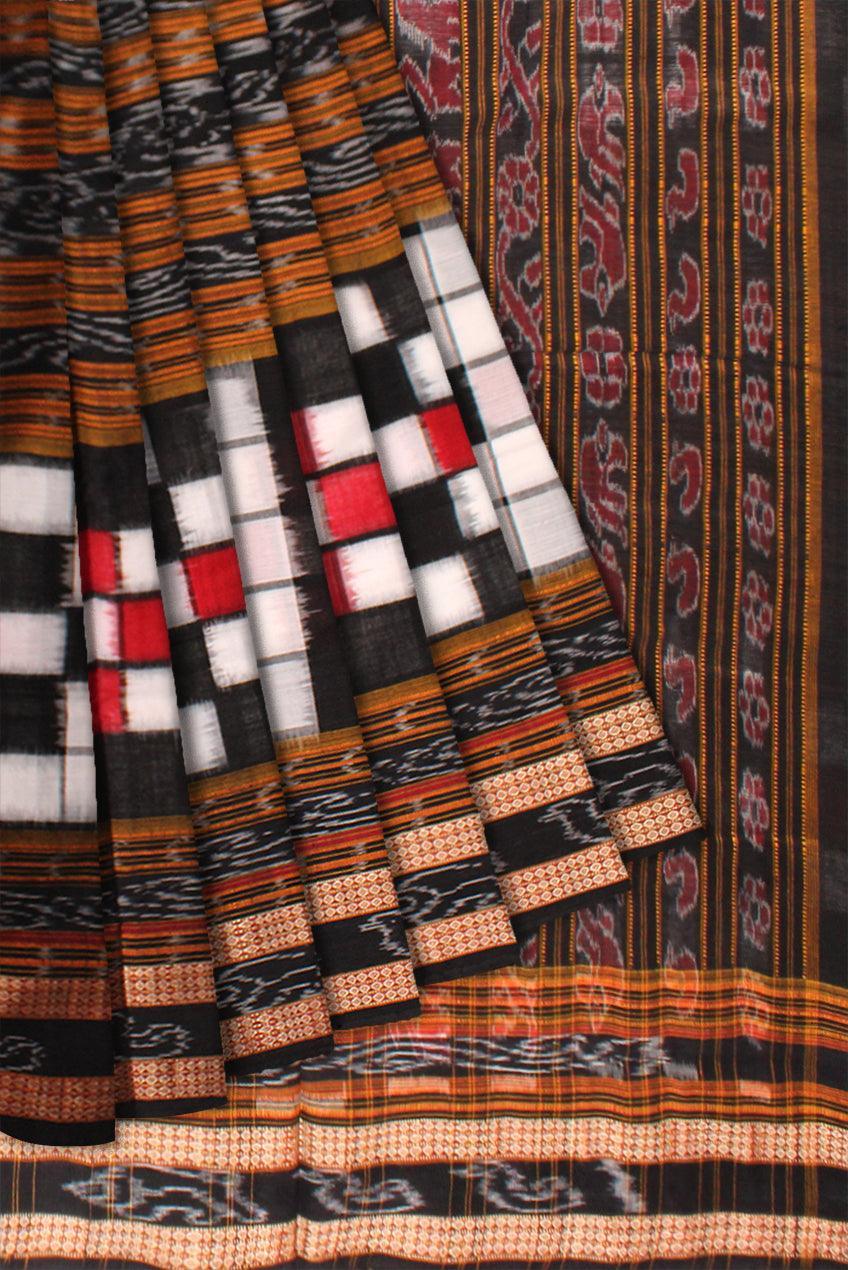 PasaPali design Black and White colour Sambalpuri cotton saree with out blouse piece. - Koshali Arts & Crafts Enterprise