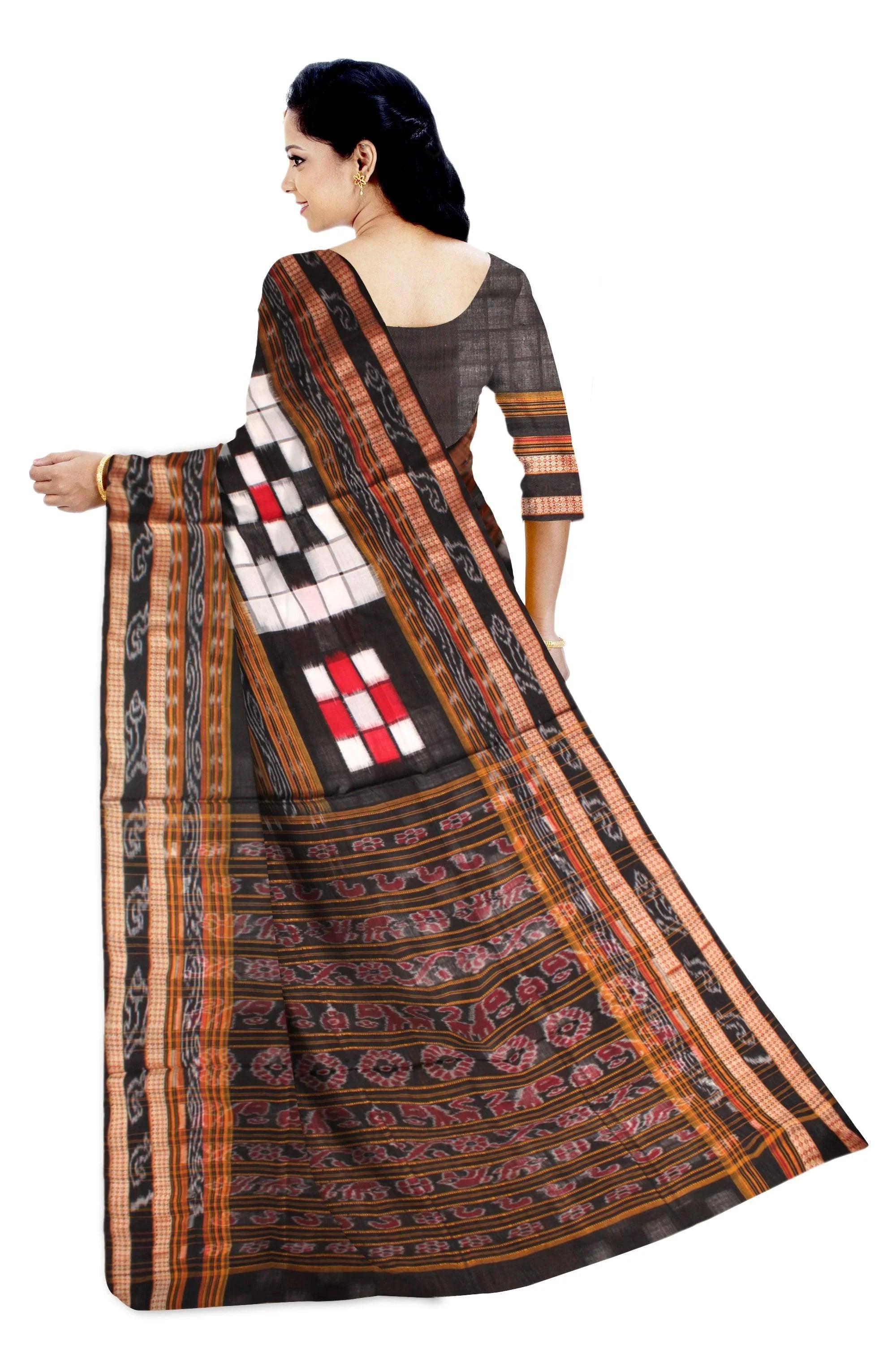PasaPali design Black and White colour Sambalpuri cotton saree with out blouse piece. - Koshali Arts & Crafts Enterprise