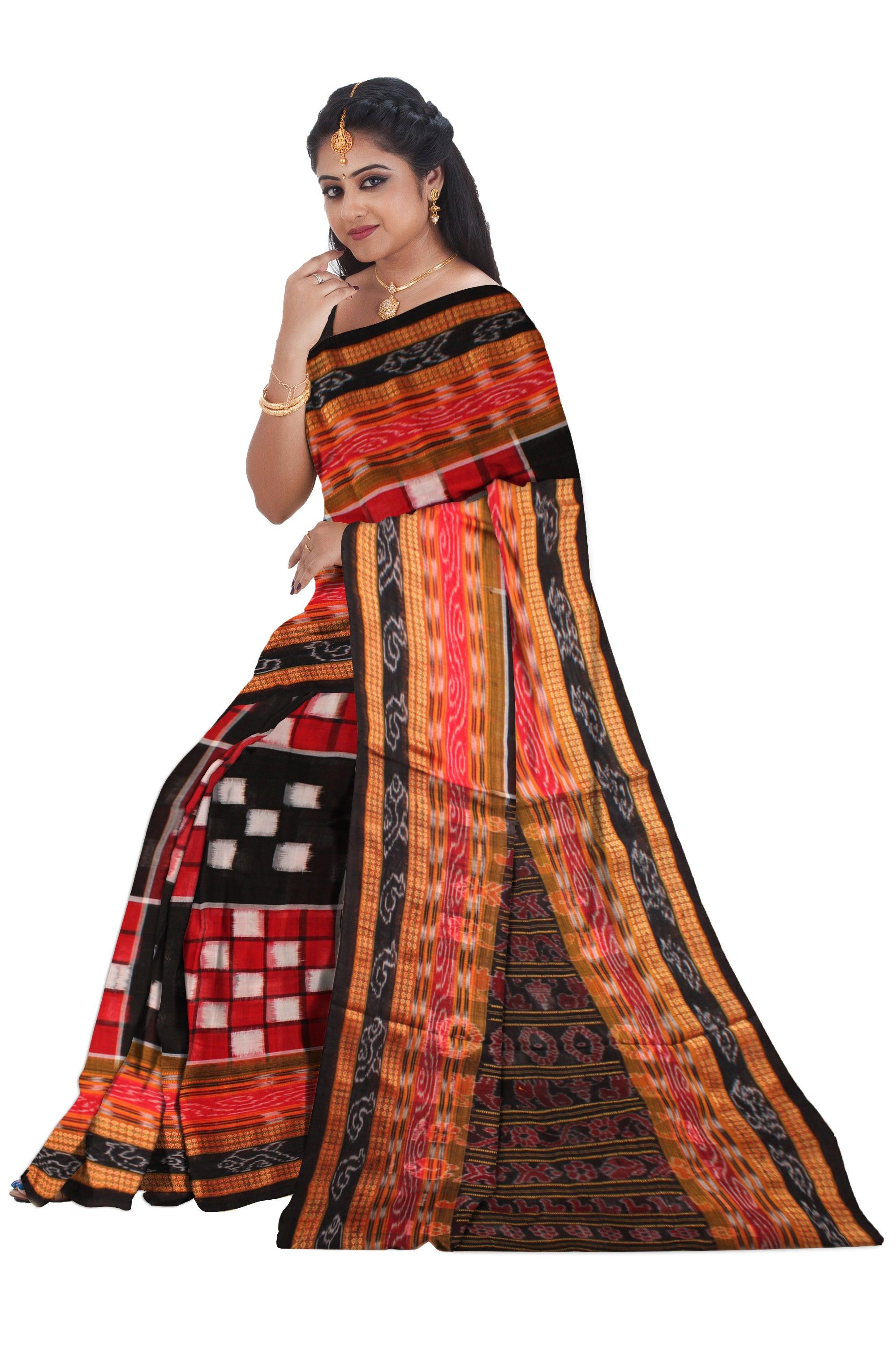 PasaPali design Black and Red colour Sambalpuri cotton saree without blouse piece. - Koshali Arts & Crafts Enterprise