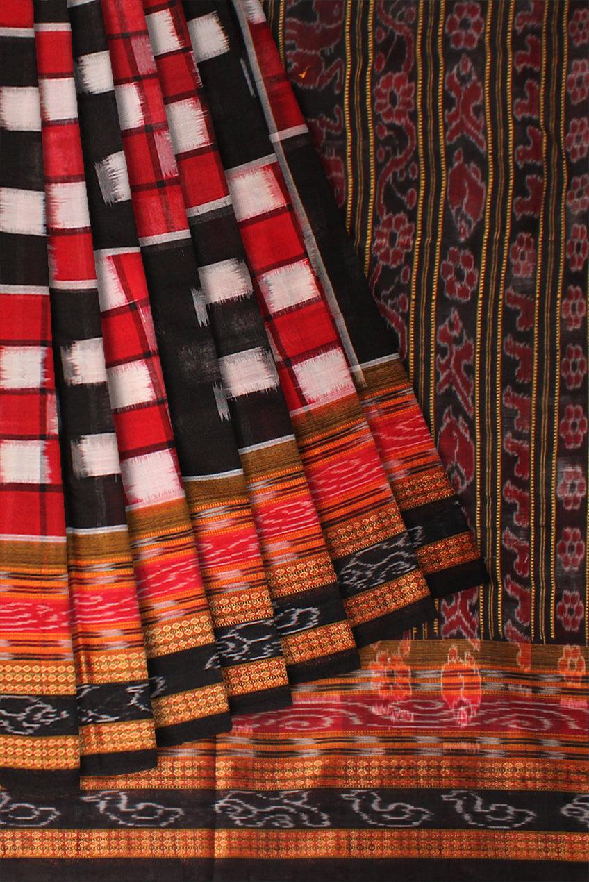 PasaPali design Black and Red colour Sambalpuri cotton saree without blouse piece. - Koshali Arts & Crafts Enterprise