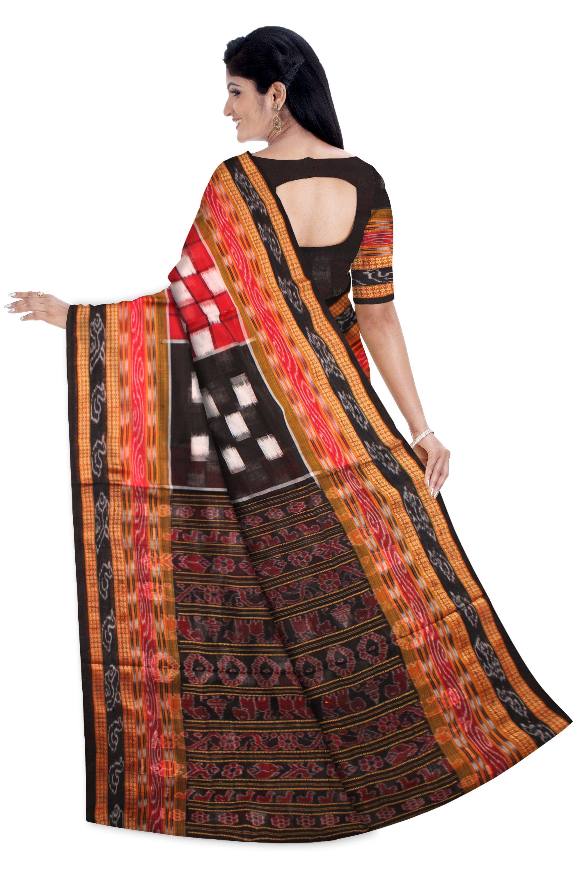 PasaPali design Black and Red colour Sambalpuri cotton saree without blouse piece. - Koshali Arts & Crafts Enterprise