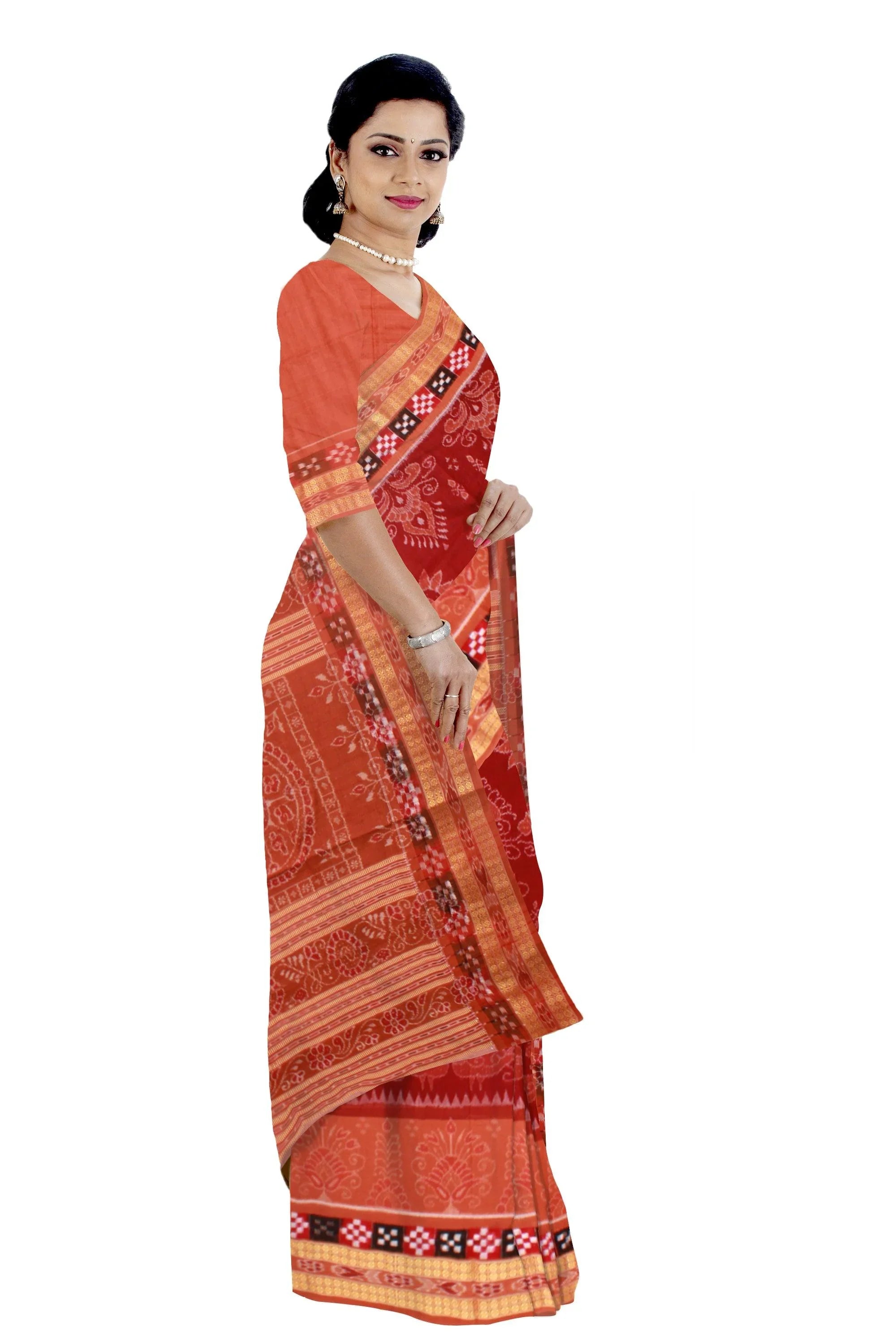 New design dhadi pasapali in brown colour Sambalpuri cotton saree with blouse piece. - Koshali Arts & Crafts Enterprise