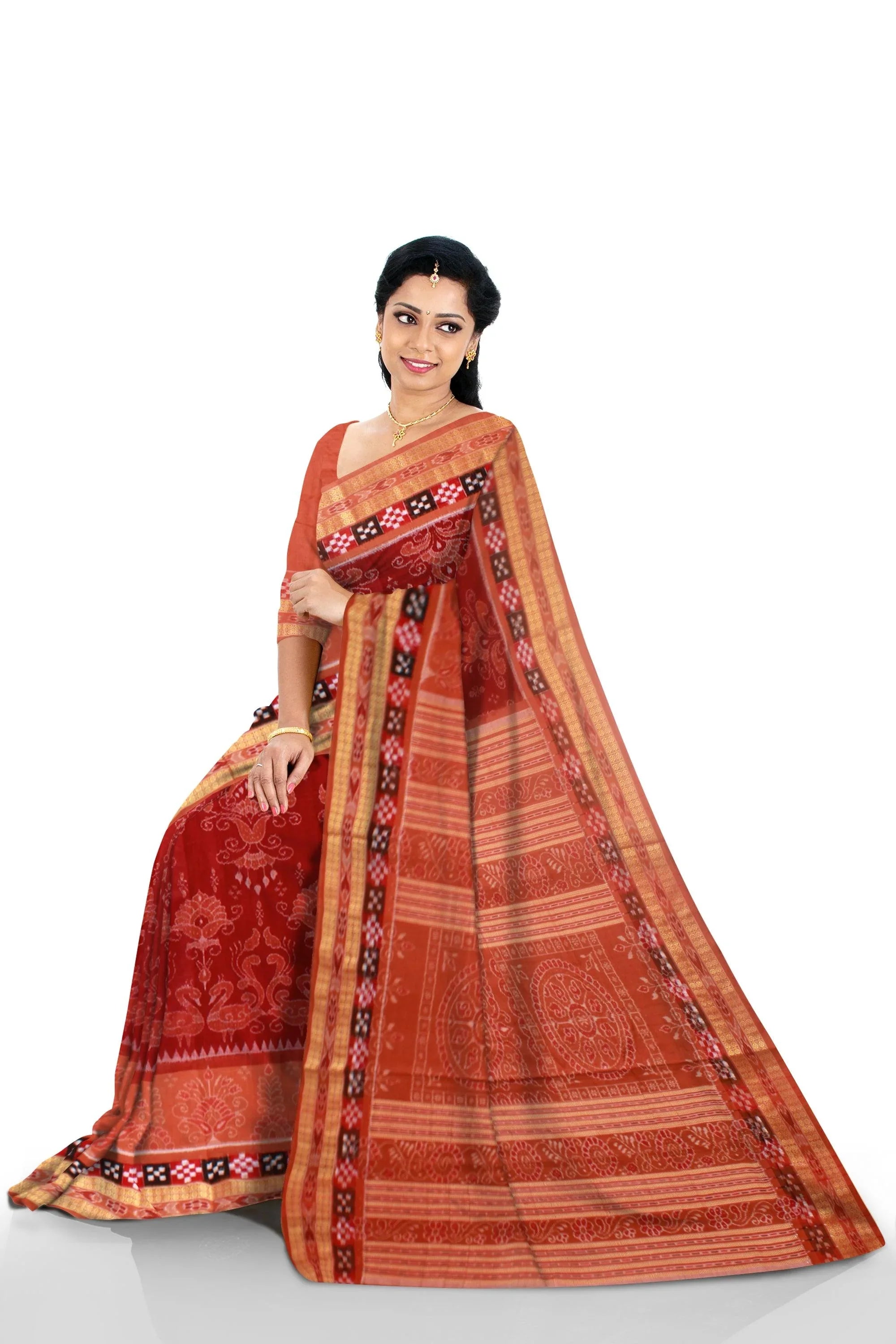 New design dhadi pasapali in brown colour Sambalpuri cotton saree with blouse piece. - Koshali Arts & Crafts Enterprise