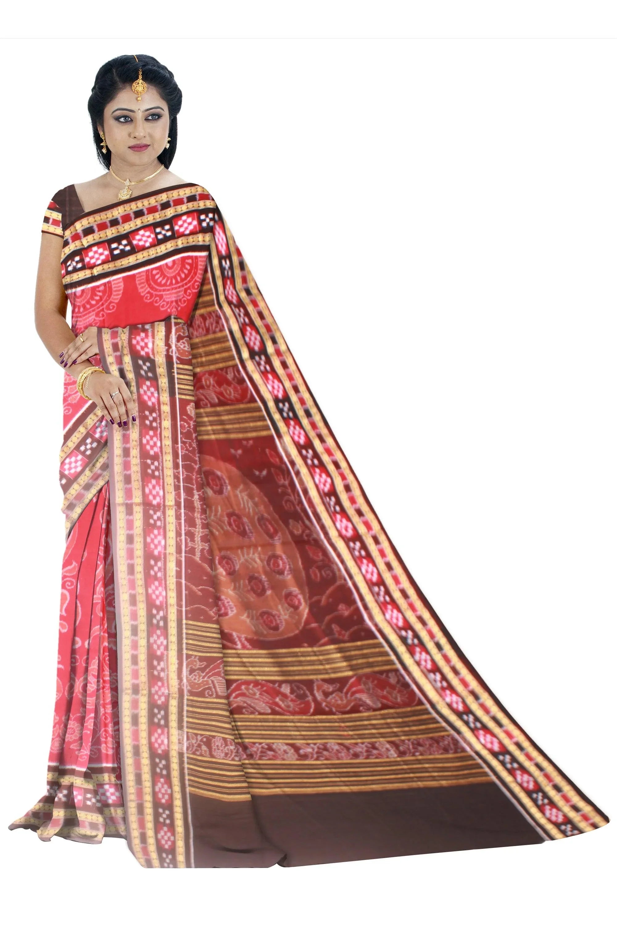 A Samblpuri cotton saree in Red and Black colour border with blouse piece. - Koshali Arts & Crafts Enterprise