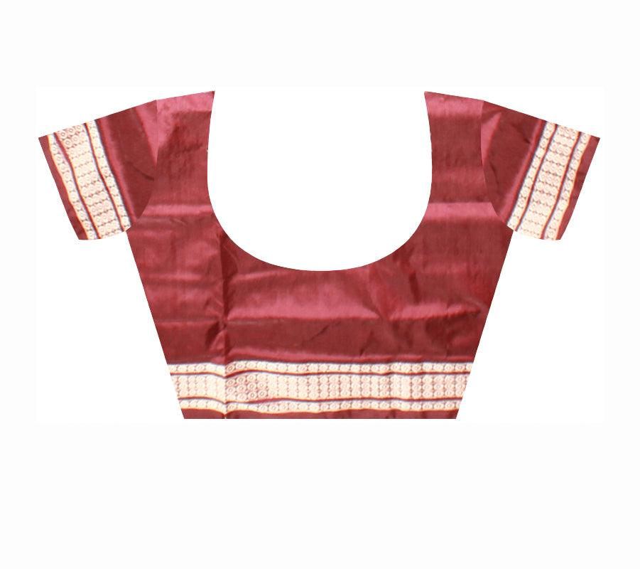 Sambalpuri Pata Saree in Gray and Maroon color pallu Pasapali Design with blouse piece. - Koshali Arts & Crafts Enterprise