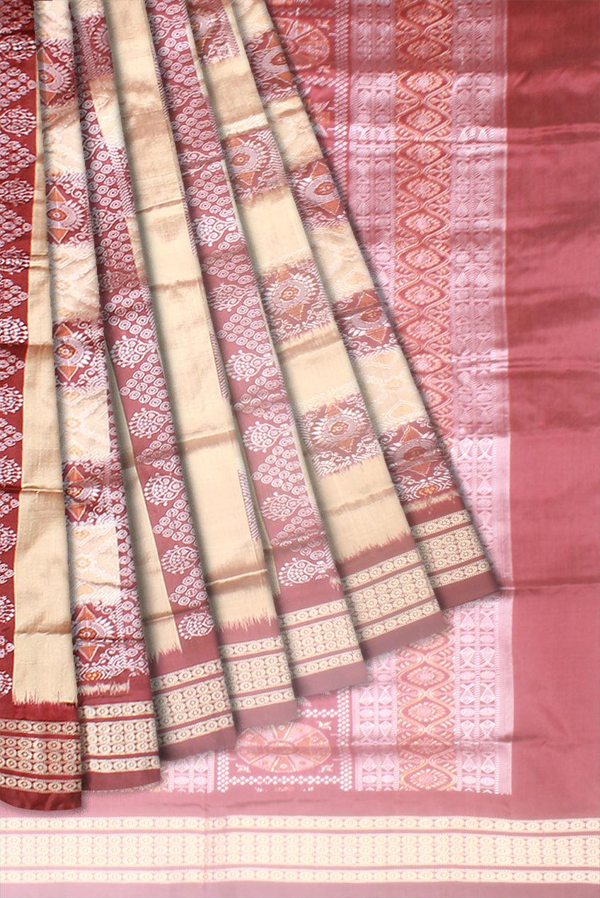 Sambalpuri Pata Saree in Gray and Maroon color pallu Pasapali Design with blouse piece. - Koshali Arts & Crafts Enterprise