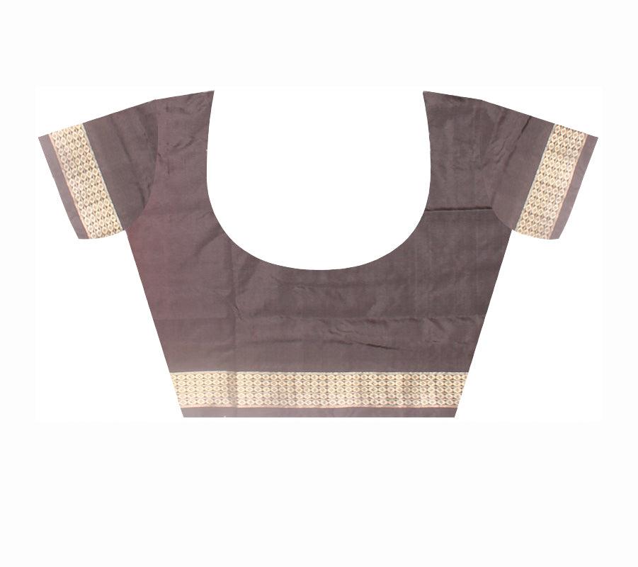 Sambalpuri Pata Saree in Maroon  and Black Color with plain  booty  design with blouse piece. - Koshali Arts & Crafts Enterprise