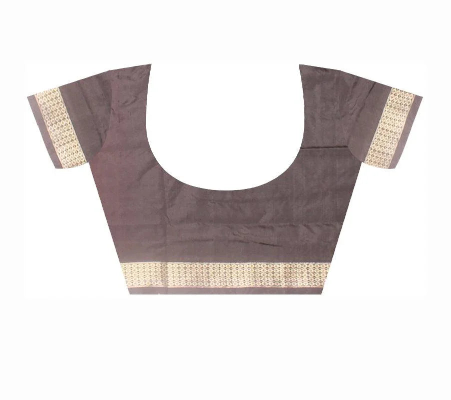 Sambalpuri Pata Saree in Maroon and Black Color with plain booty design with blouse piece. - Koshali Arts & Crafts Enterprise