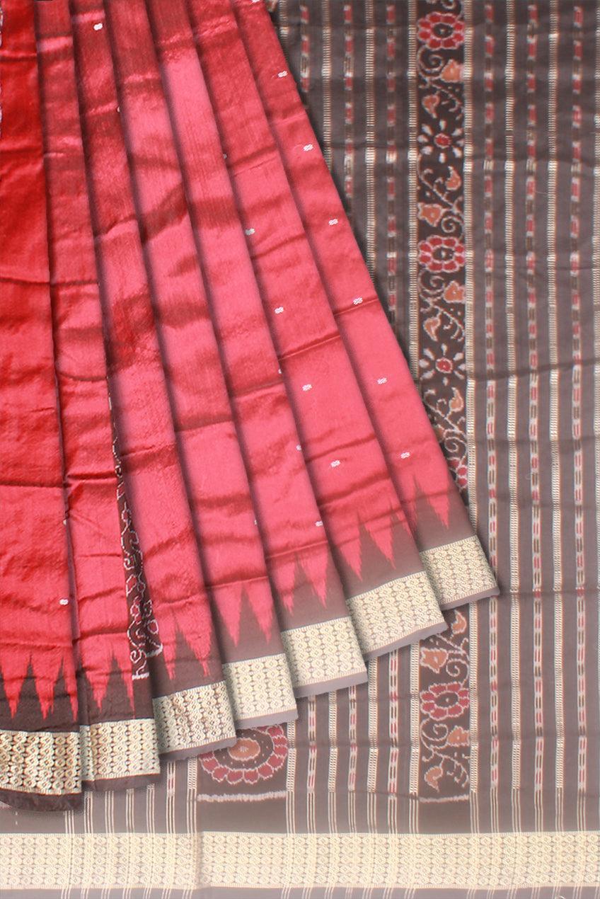 Sambalpuri Pata Saree in Maroon and Black Color with plain booty design with blouse piece. - Koshali Arts & Crafts Enterprise