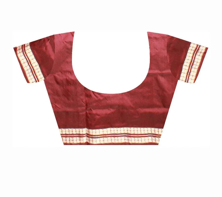 Latest Patli design Sambalpuri pata Saree in Maroon Yellow and Pink colour with blouse piece. - Koshali Arts & Crafts Enterprise
