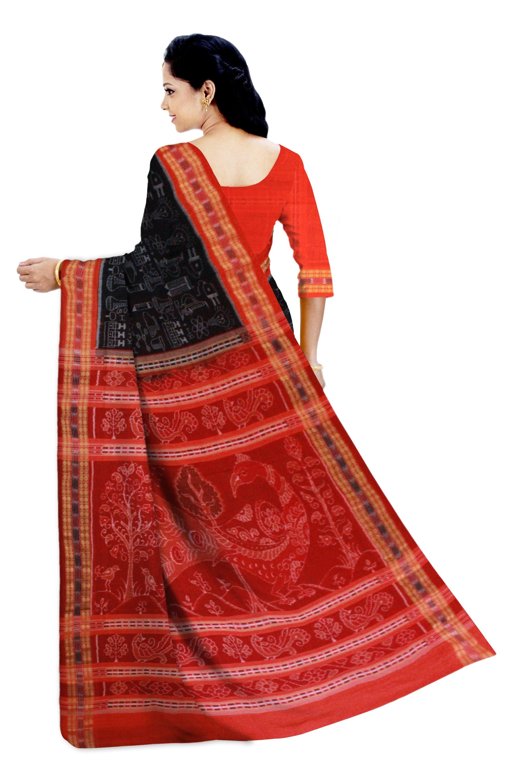 Biology design Sambalpuri Saree in Black colour - Koshali Arts & Crafts Enterprise