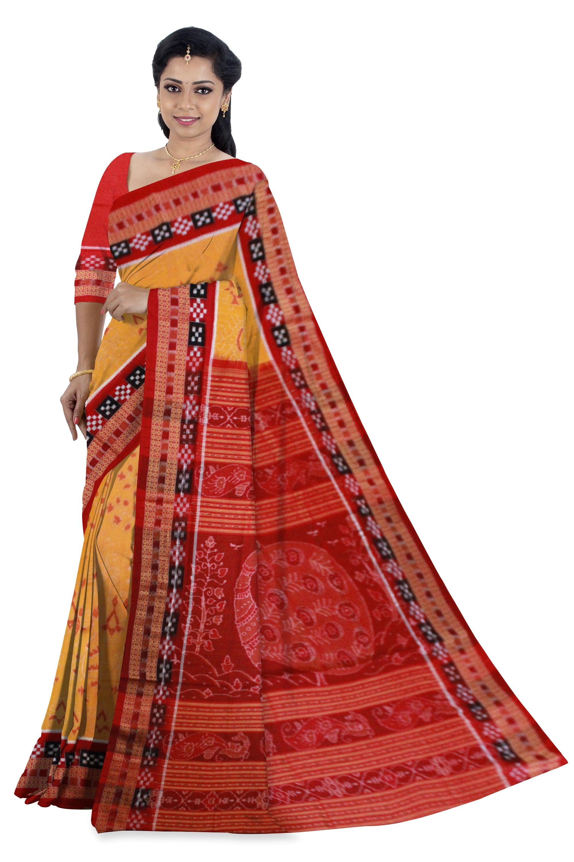 Dhadi Pasapali Sambalpuri saree Bandha Design in Yellow Colour - Koshali Arts & Crafts Enterprise