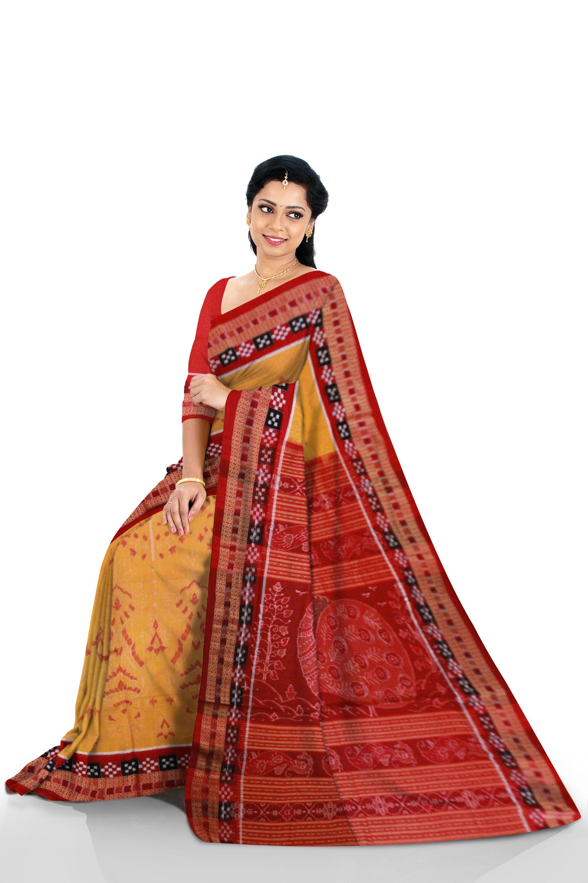 Dhadi Pasapali Sambalpuri saree Bandha Design in Yellow Colour - Koshali Arts & Crafts Enterprise