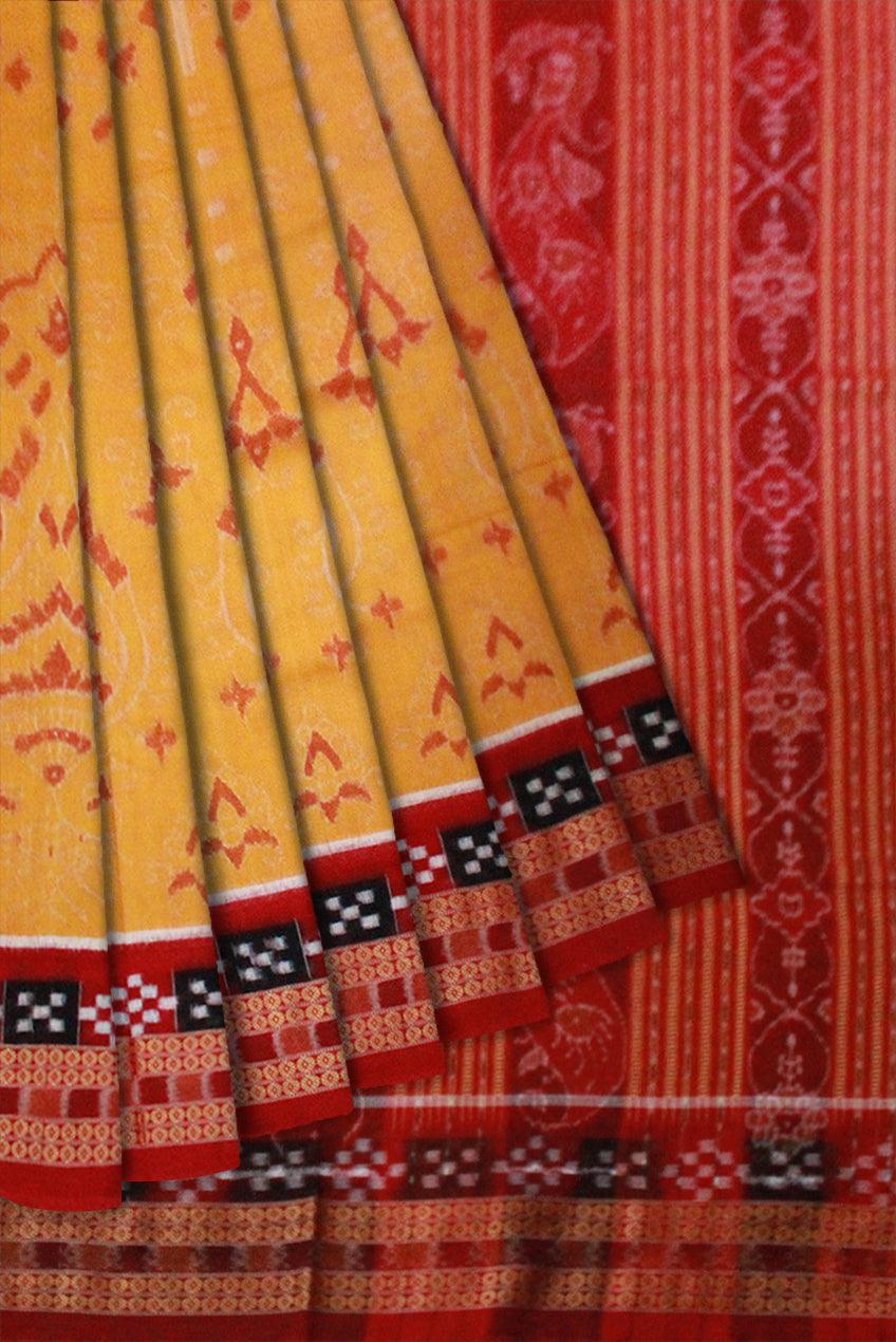 Dhadi Pasapali Sambalpuri saree Bandha Design in Yellow Colour - Koshali Arts & Crafts Enterprise