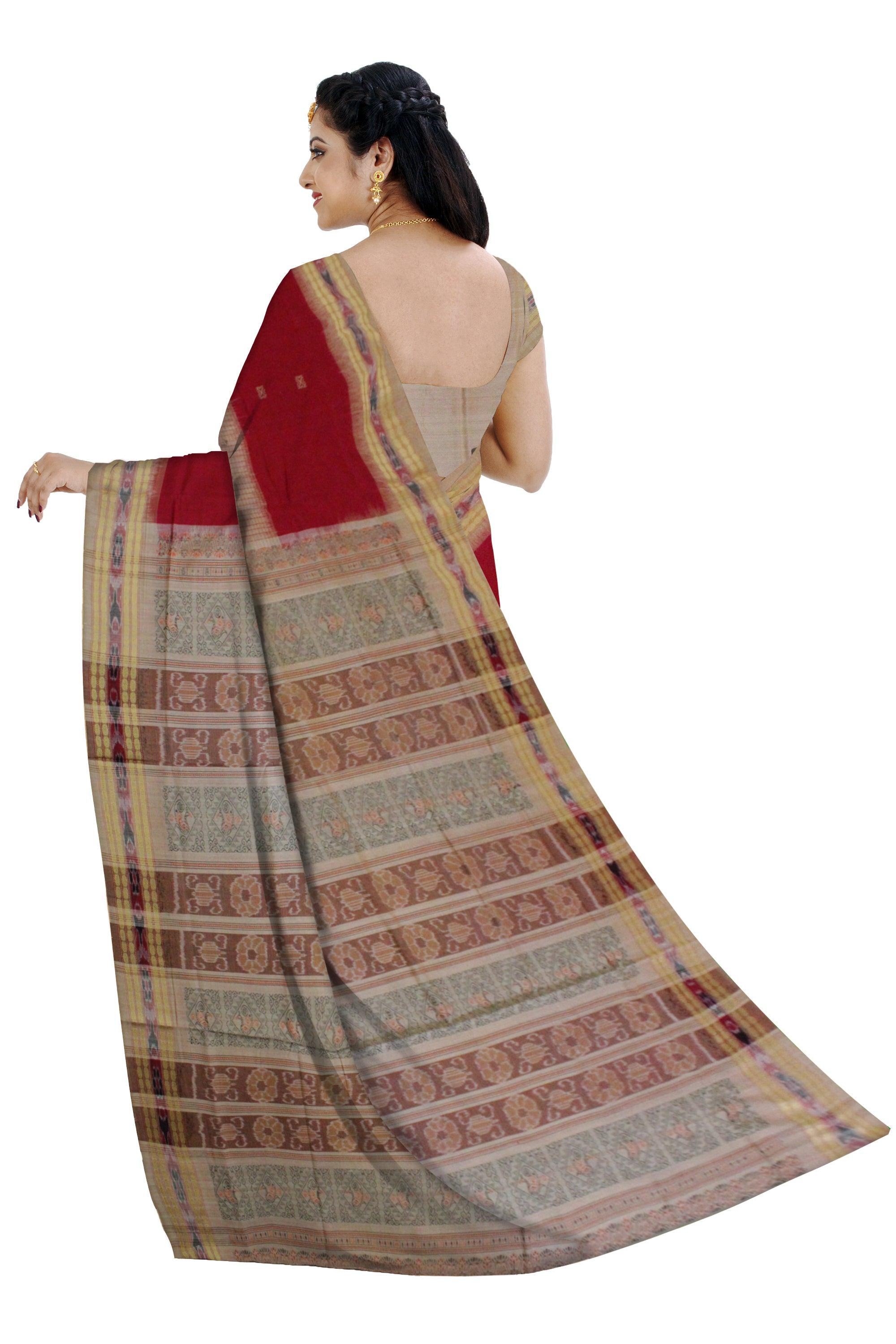 Booty pattern Sambalpuri saree Bomkai Design in Maroon and Cream Colour - Koshali Arts & Crafts Enterprise