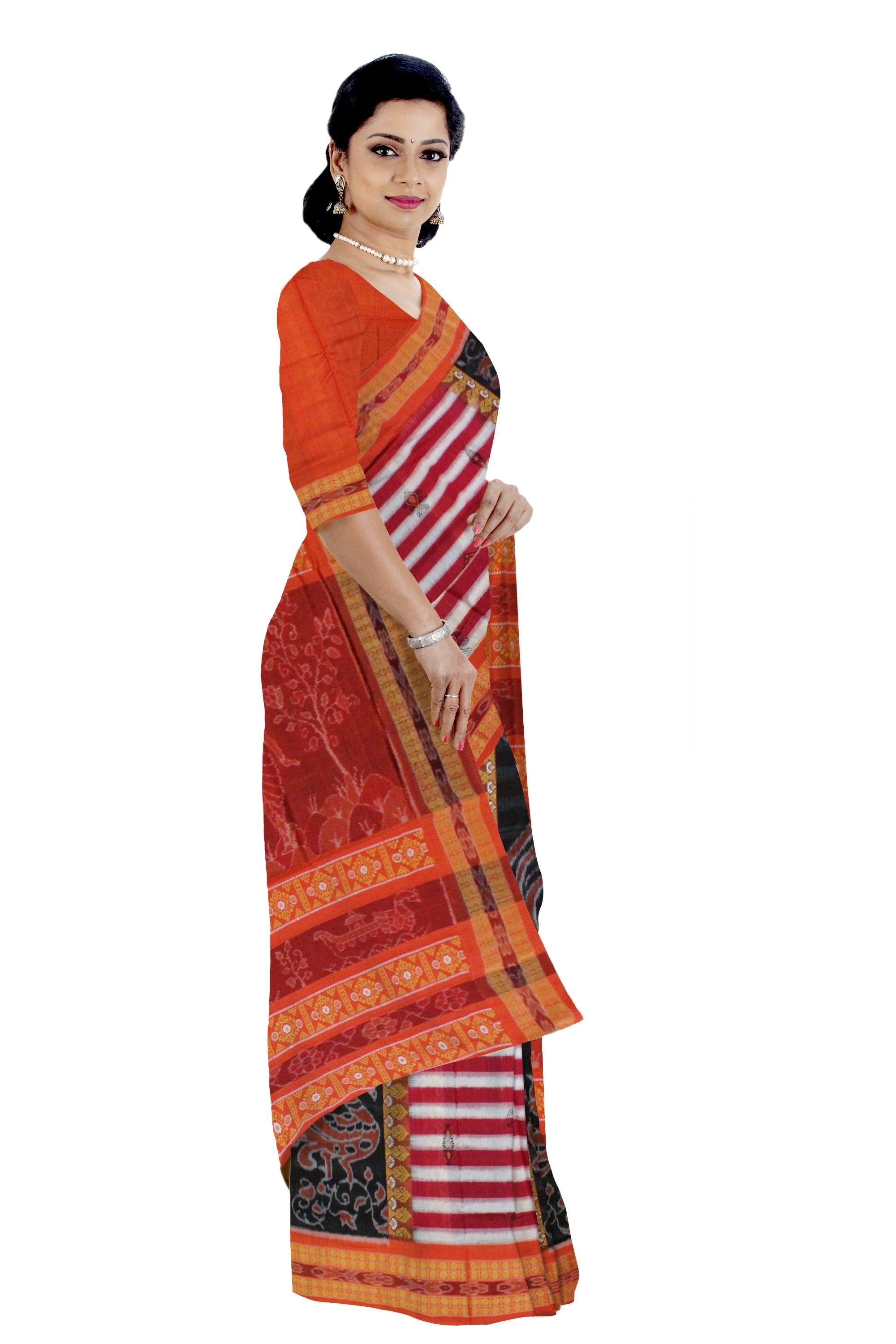 Mayurika on Body and Pink lining Sambalpuri Cotton saree Bomkai Design in Dark Pink and Black Colour - Koshali Arts & Crafts Enterprise