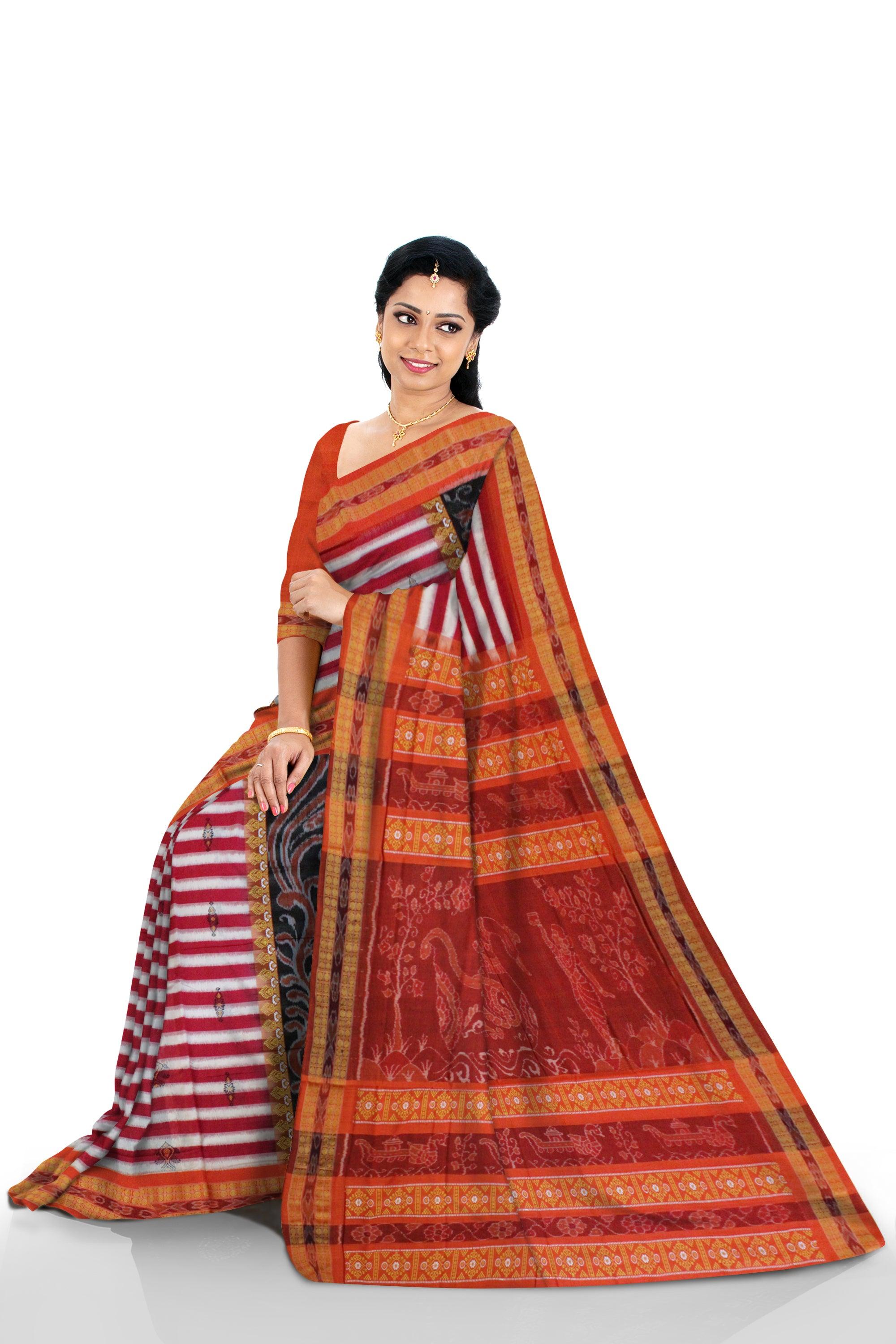 Mayurika on Body and Pink lining Sambalpuri Cotton saree Bomkai Design in Dark Pink and Black Colour - Koshali Arts & Crafts Enterprise