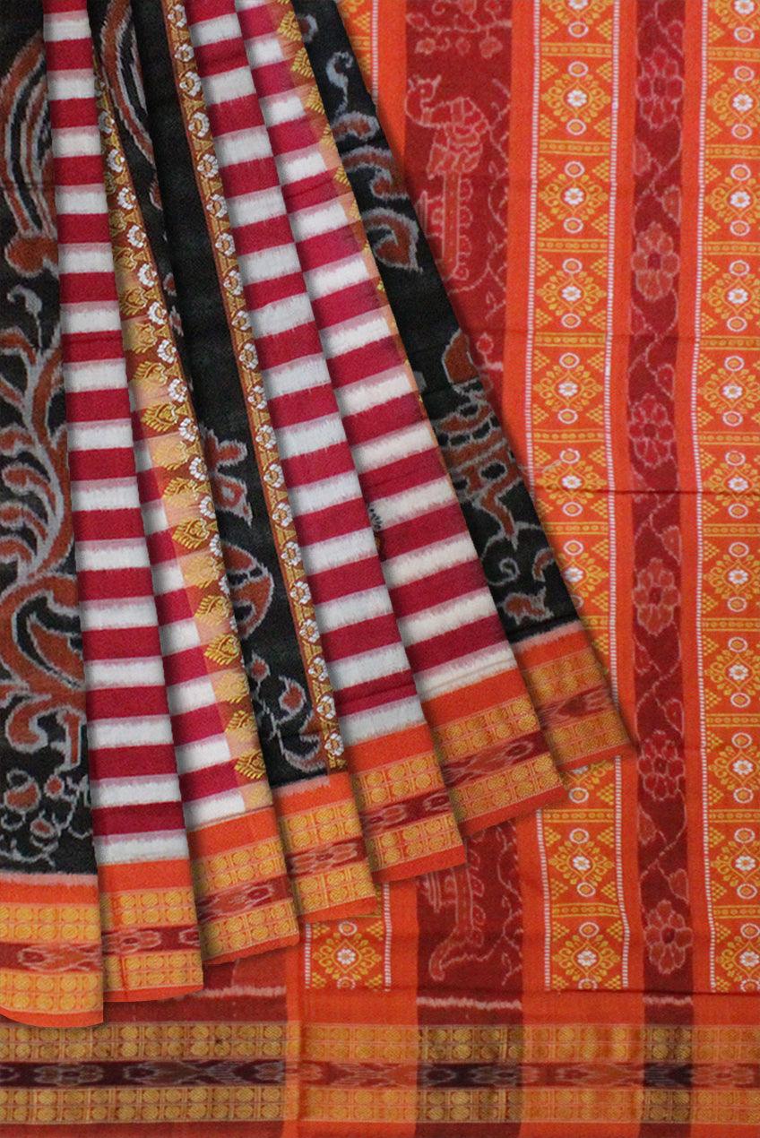 Mayurika on Body and Pink lining Sambalpuri Cotton saree Bomkai Design in Dark Pink and Black Colour - Koshali Arts & Crafts Enterprise