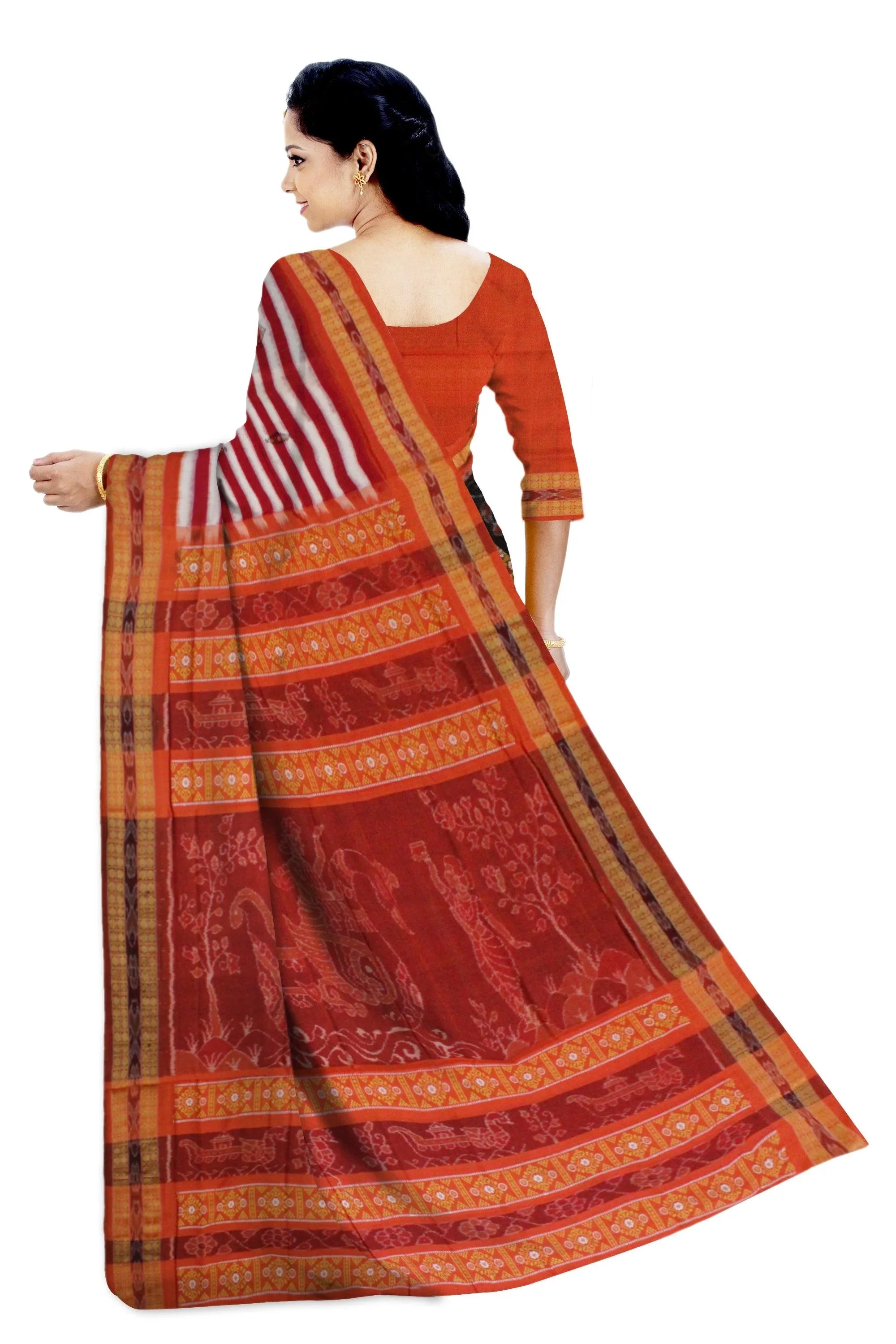 Mayurika on Body and Pink lining Sambalpuri Cotton saree Bomkai Design in Dark Pink and Black Colour - Koshali Arts & Crafts Enterprise