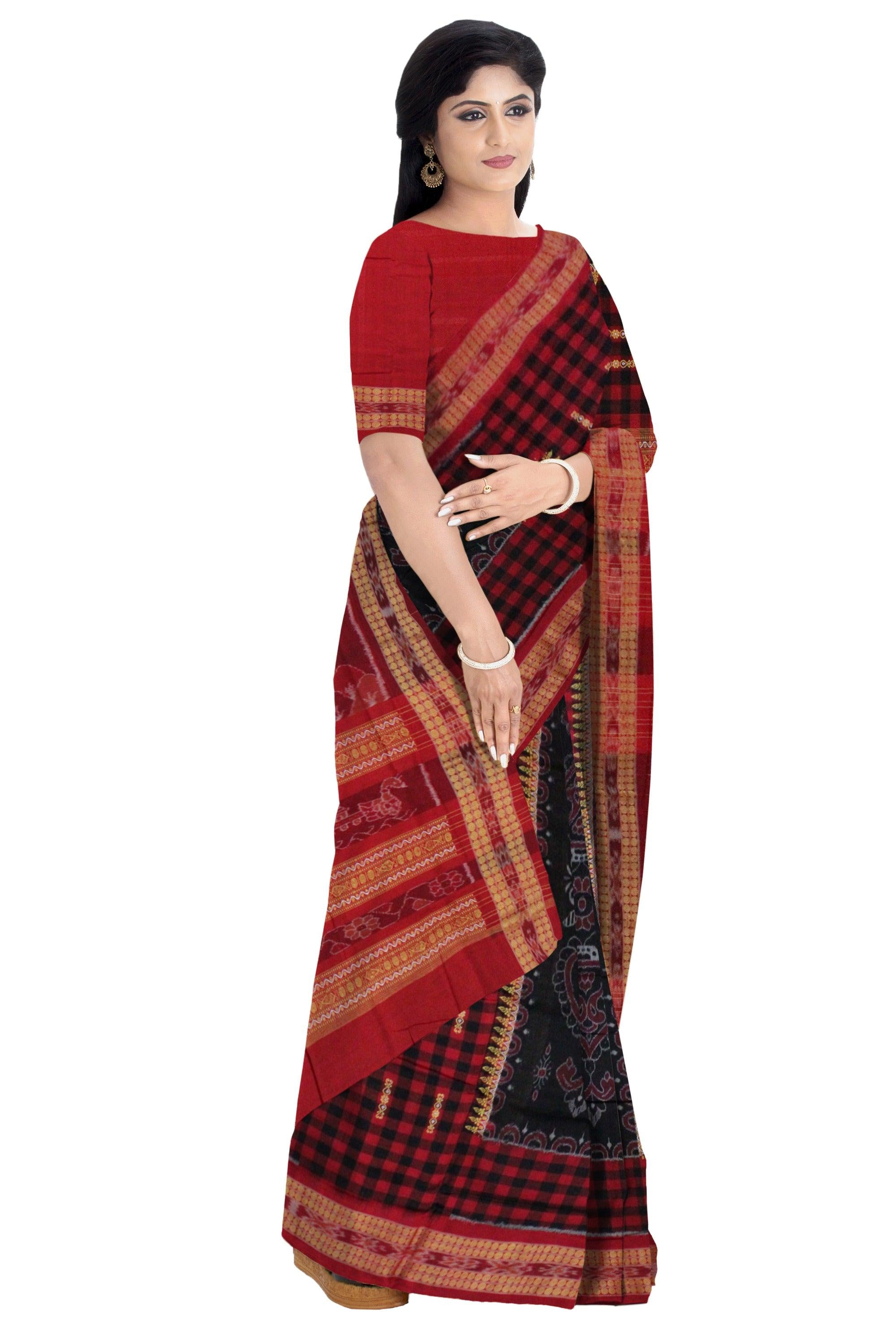 Bandha Box design Sambalpuri saree in Dark Pink and Black Colour - Koshali Arts & Crafts Enterprise
