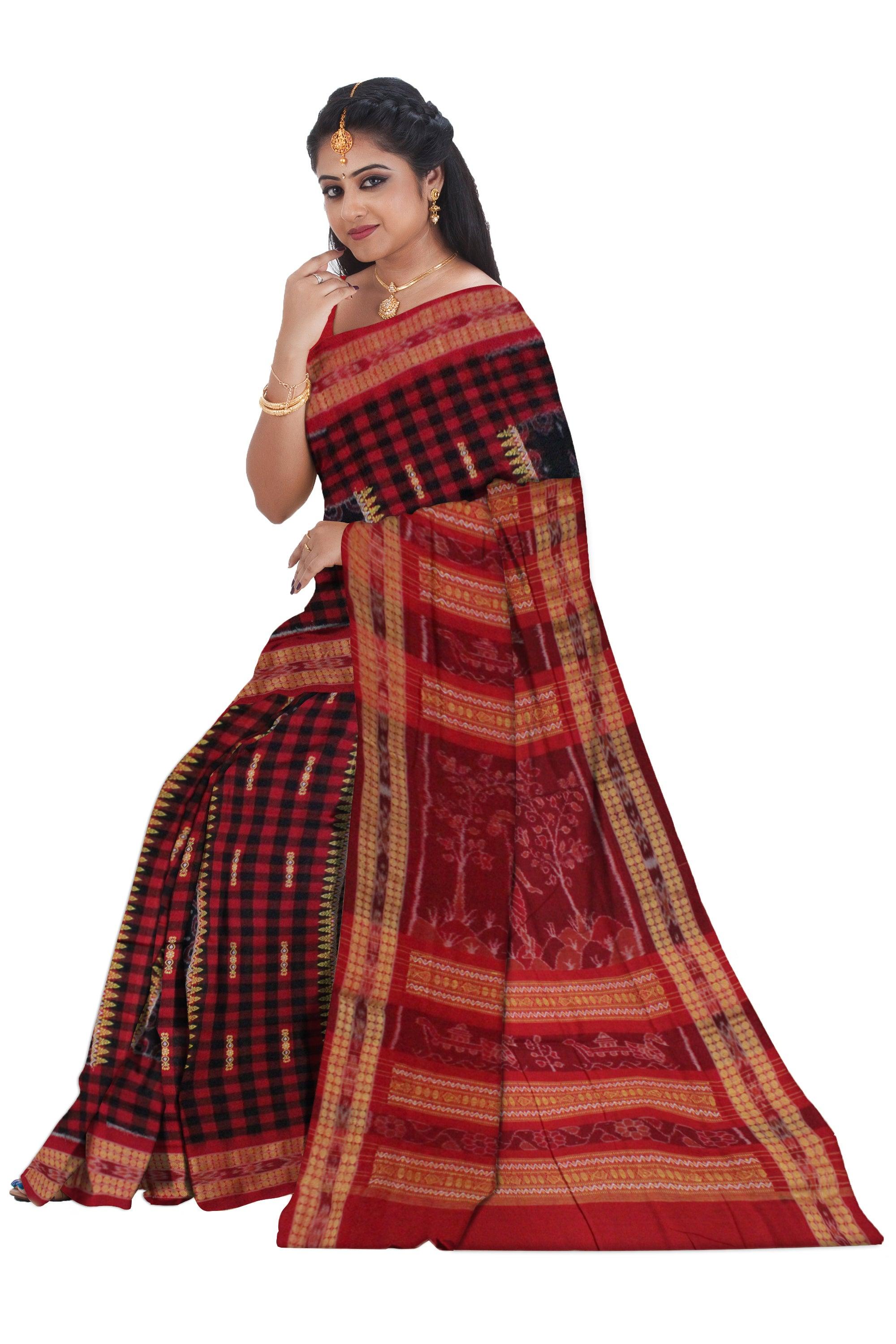 Bandha Box design Sambalpuri saree in Dark Pink and Black Colour - Koshali Arts & Crafts Enterprise